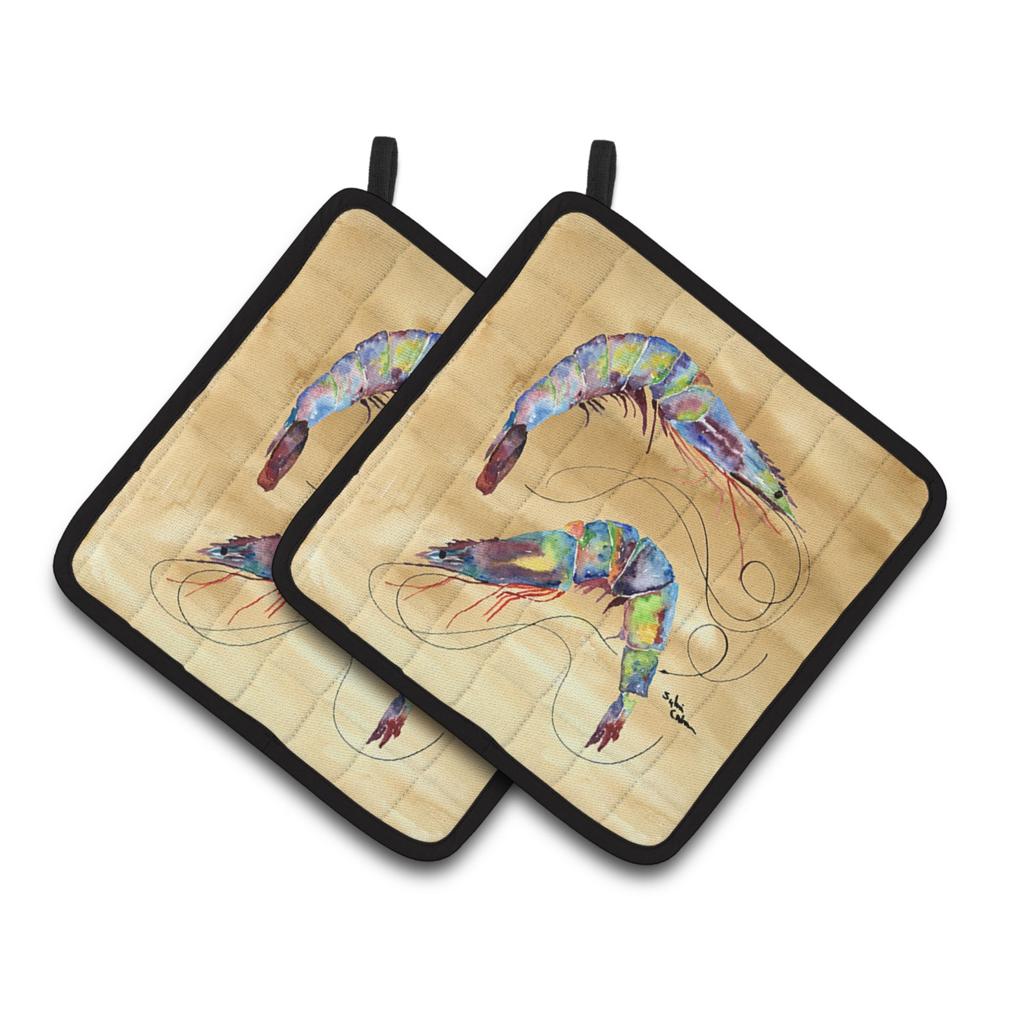 Caroline'S Treasures Shrimp Pair Of Pot Holders 8158Pthd, 7.5Hx7.5W, Multicolor