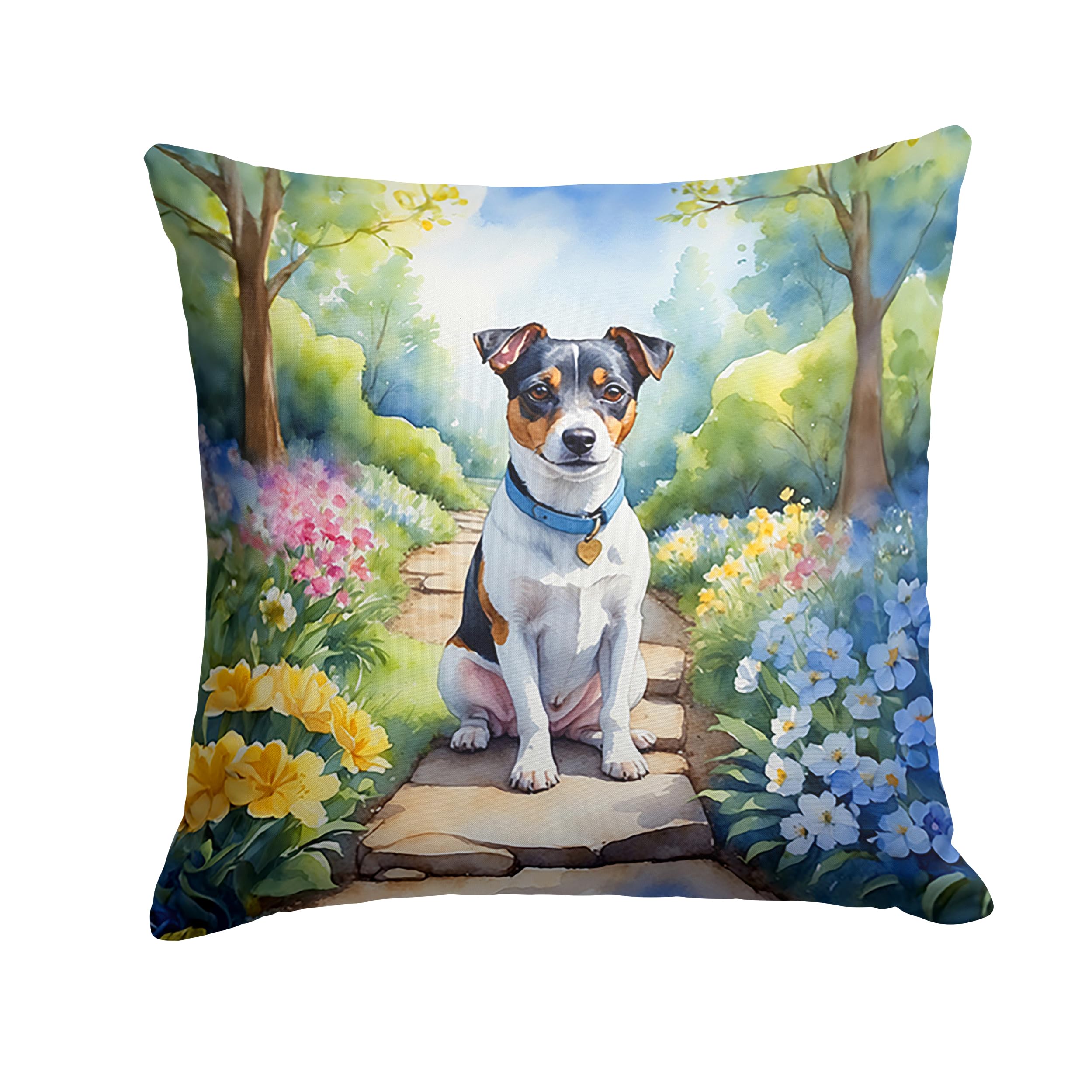 Carolines Treasures Jack Russell Terrier Spring Path Throw Pillow Machine Washable, Indoor Outdoor Decorative Pillow for Couch, Bed or Patio, 18Hx18W
