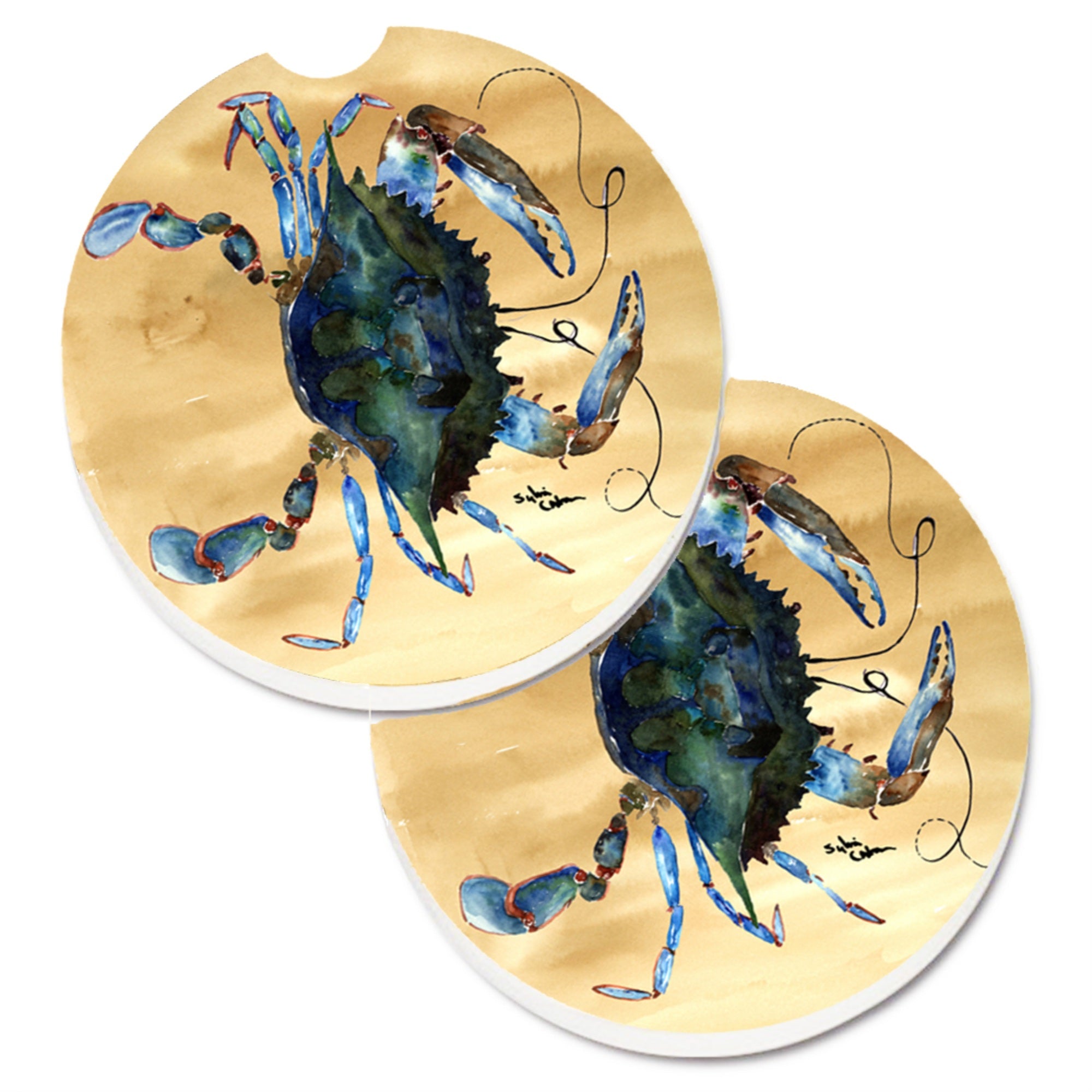 Caroline'S Treasures Crab Set Of 2 Cup Holder Car Coasters 8159Carc, 2.56, Multicolor