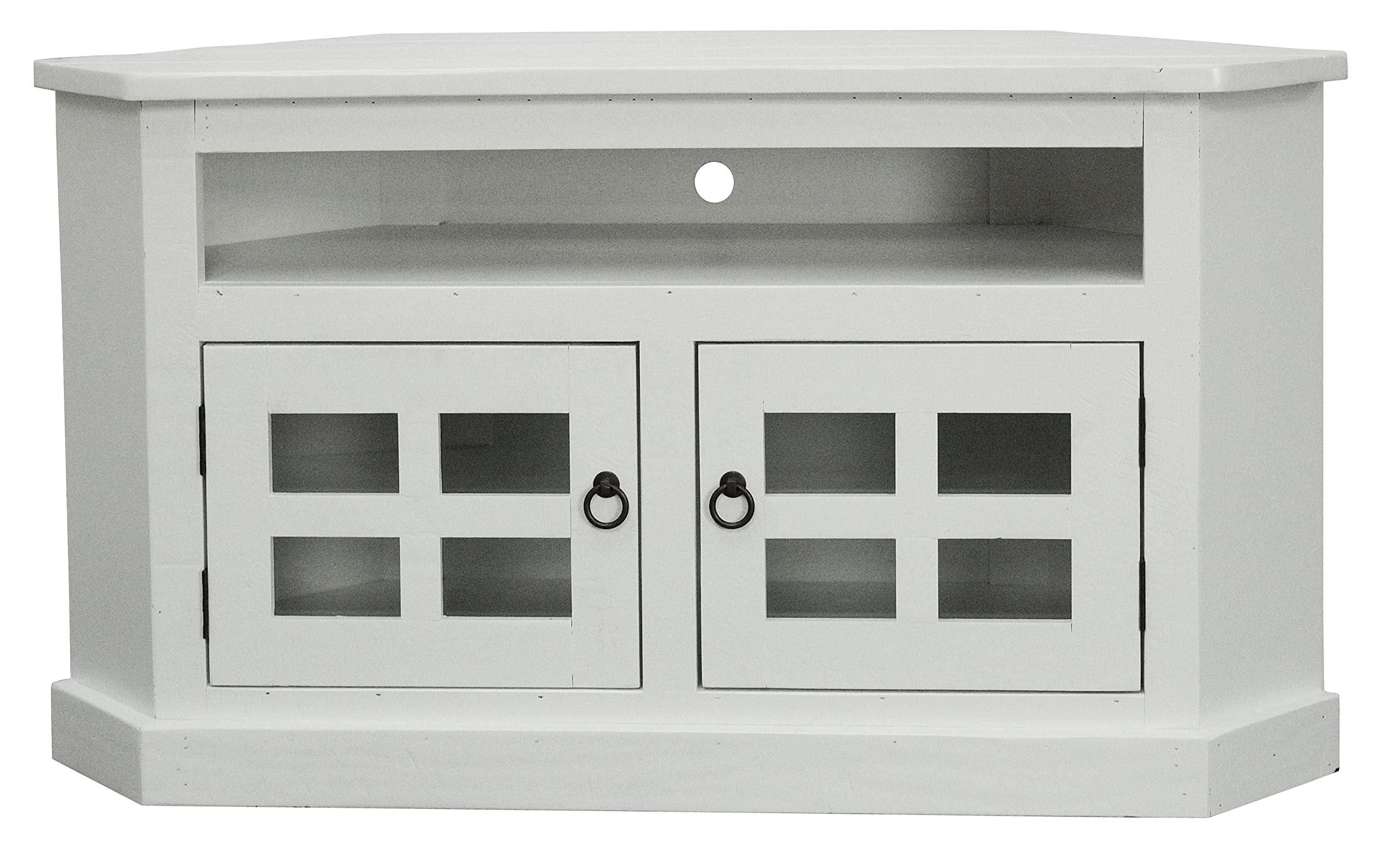 Rustic Curve Corner TV Stand in Bright White