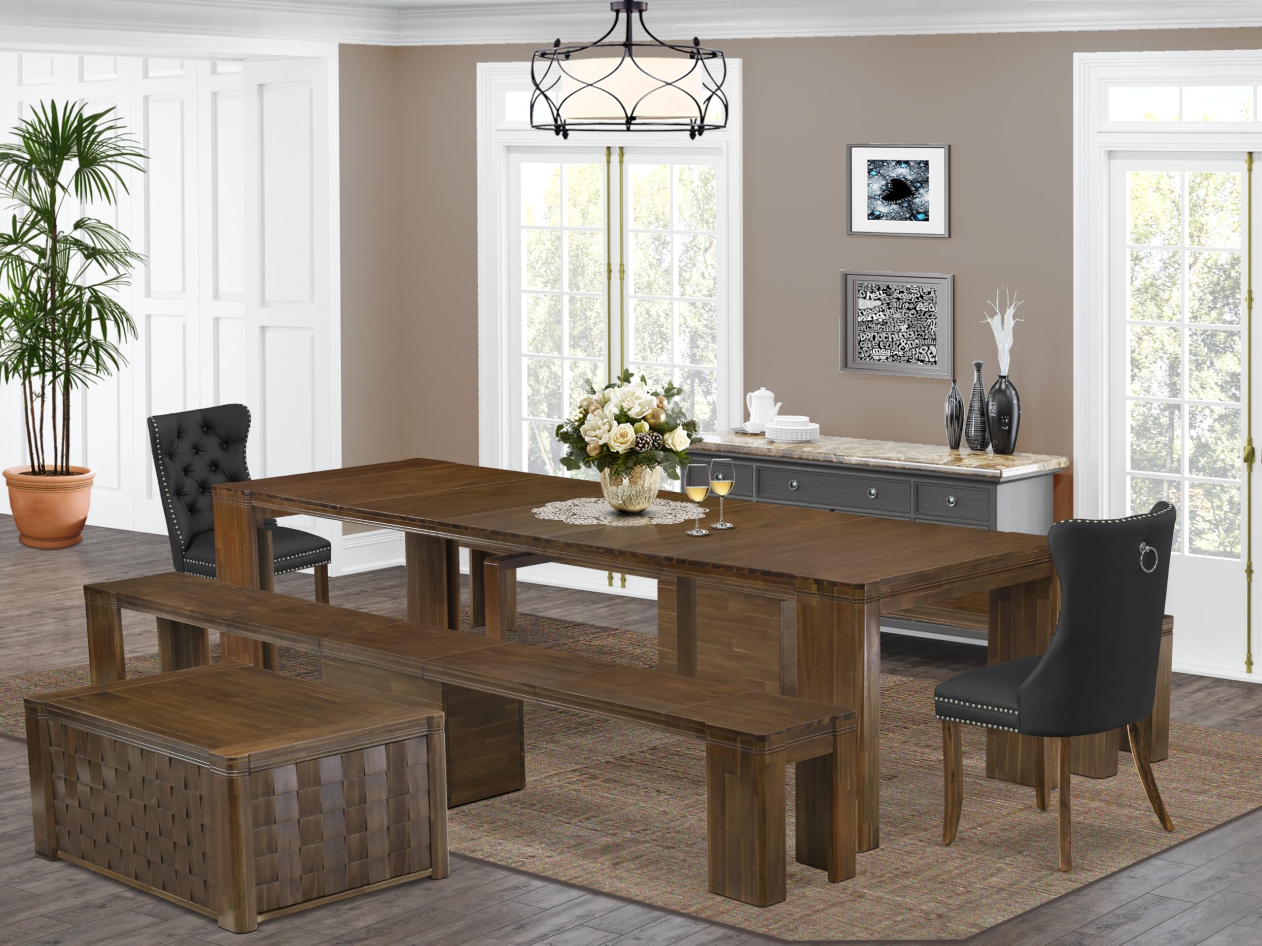 6 Pieces Extendable Dining Set Includes a Rectangle Kitchen Table