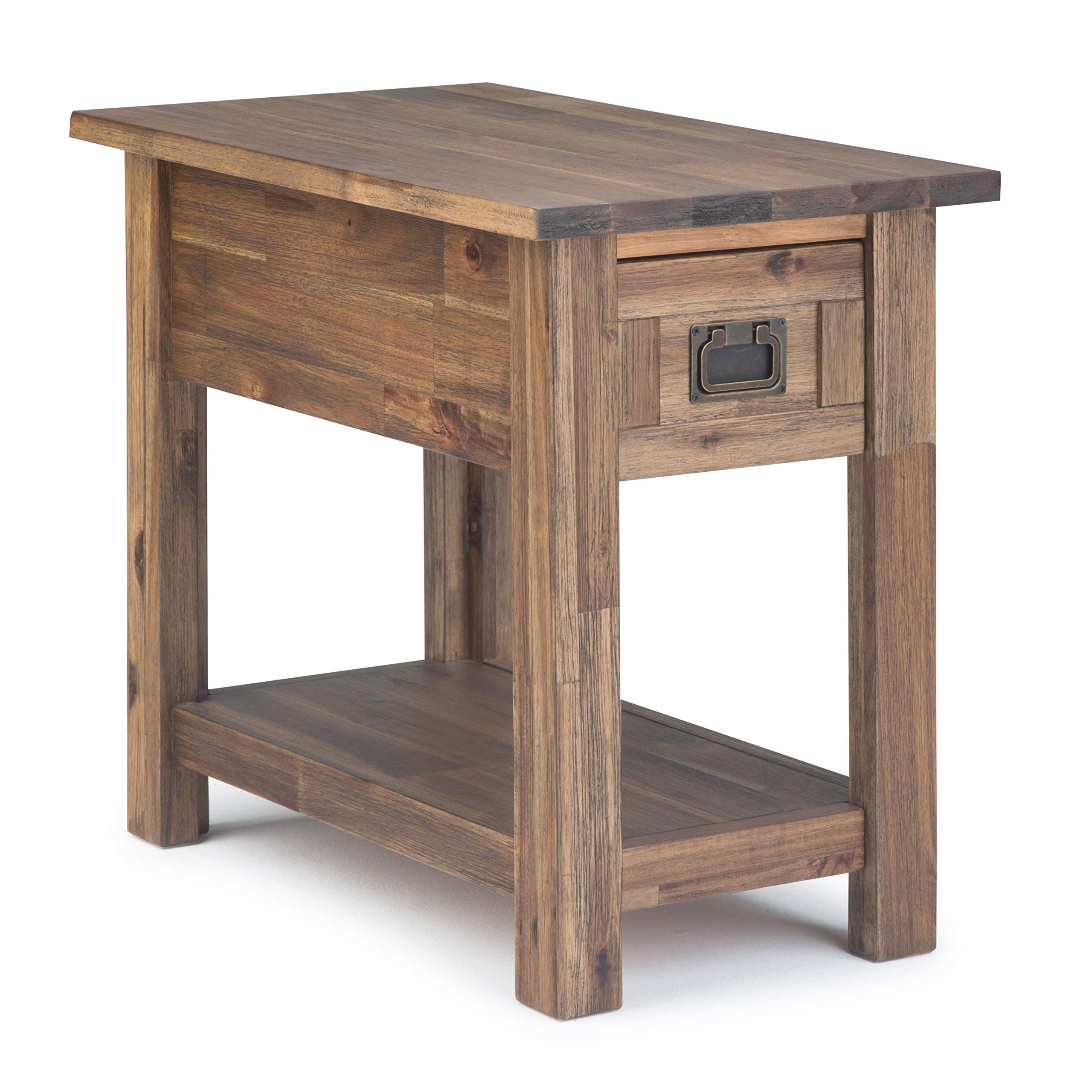 Simplihome Monroe Solid Acacia Wood 14 Inch Wide Rectangle Rustic Narrow Side Table In Rustic Natural Aged Brown, For The Living