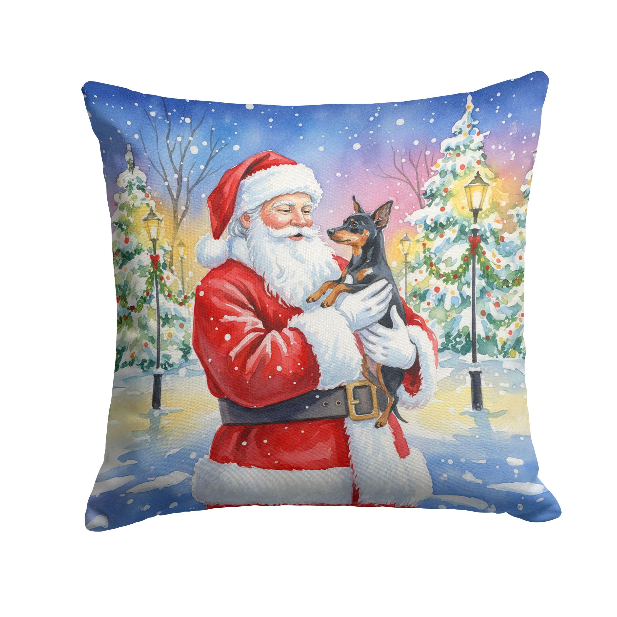 Carolines Treasures Miniature Pinscher with Santa Claus Throw Pillow Decorative Indoor Outdoor Accent Cushion for Couch, Bed or Patio, 14Hx14W
