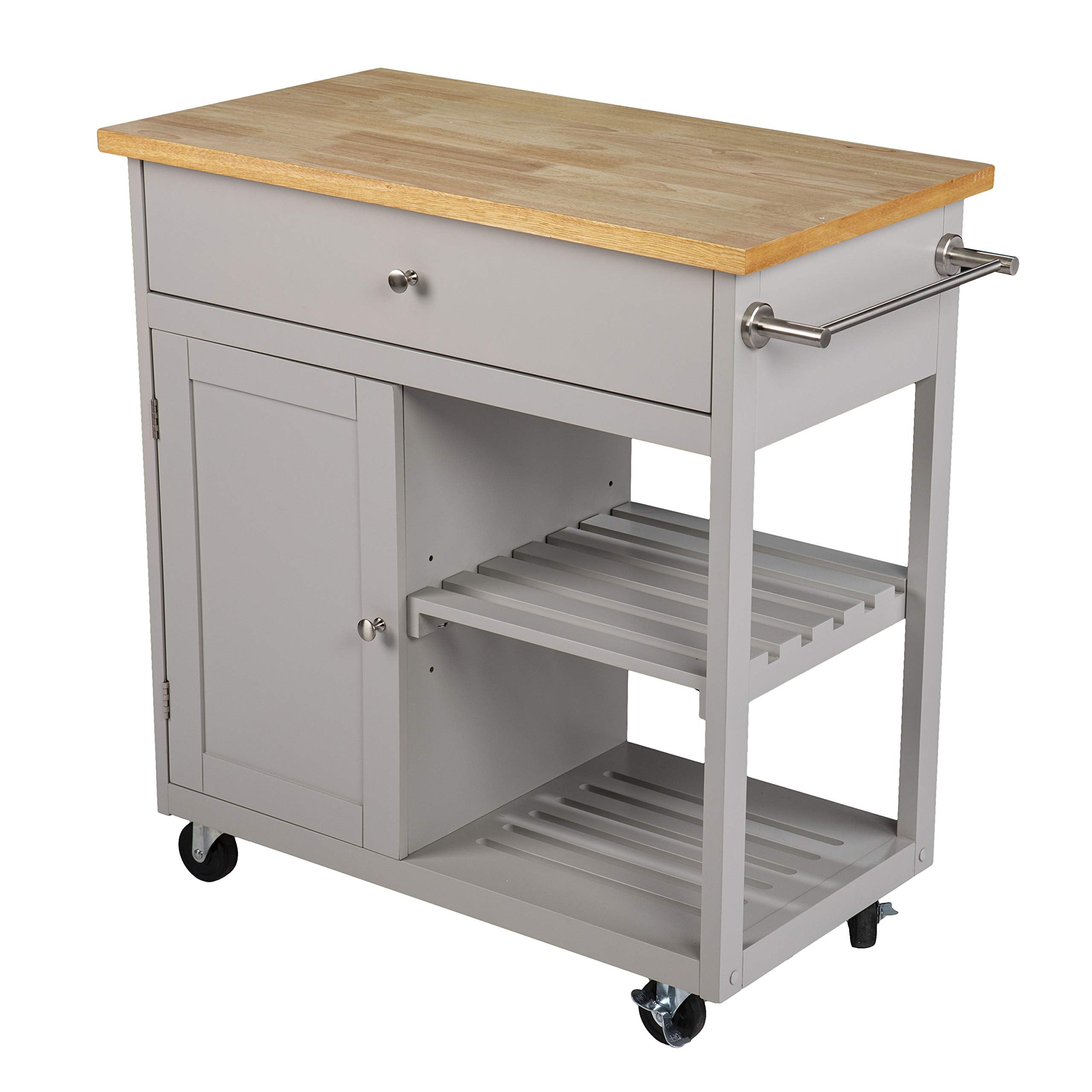 Sei Furniture Rolling Wstorage Kitchen Island, Greynatural