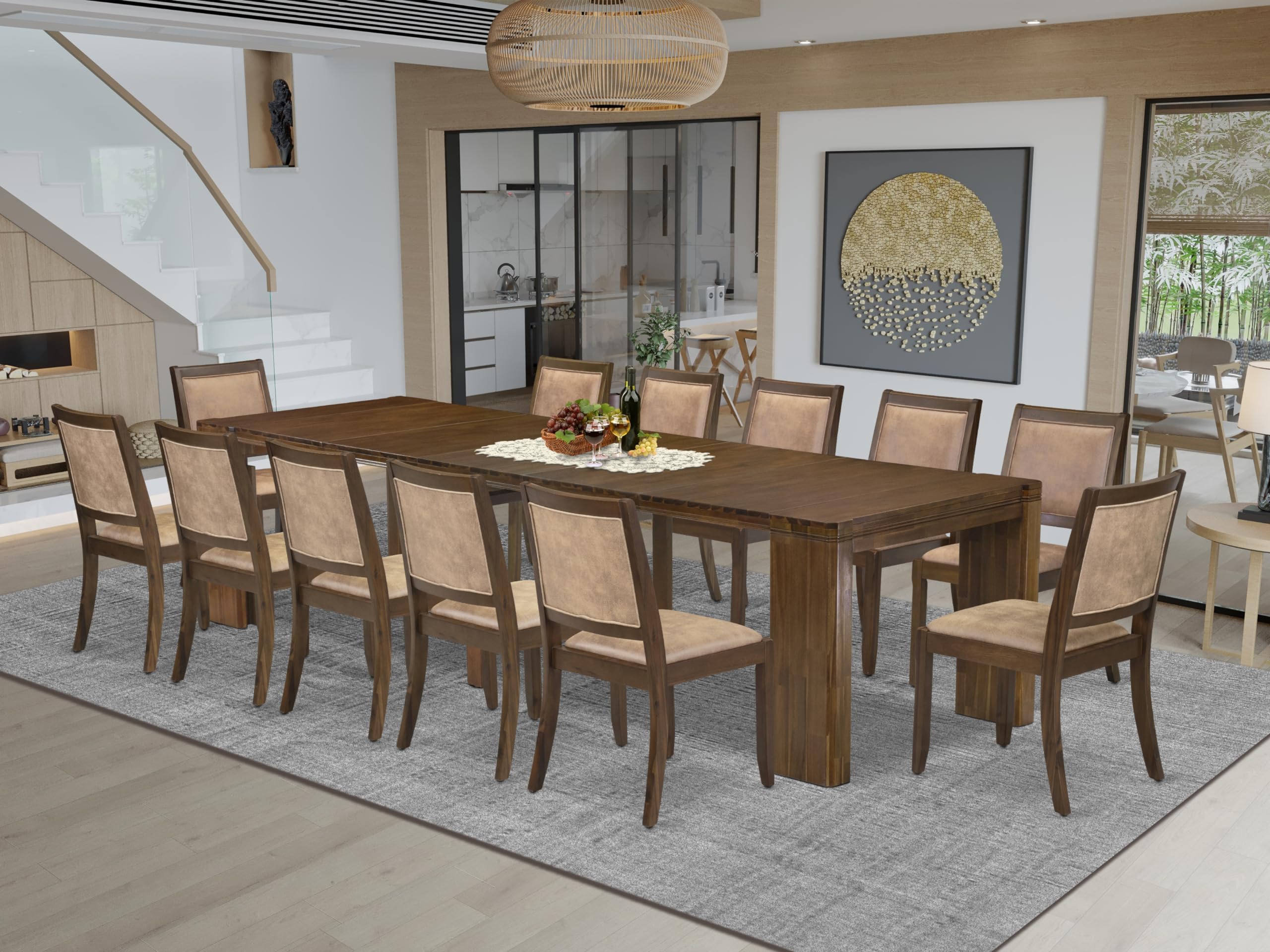 13 Pieces Extendable Dining Set Includes a Rectangle Kitchen Table