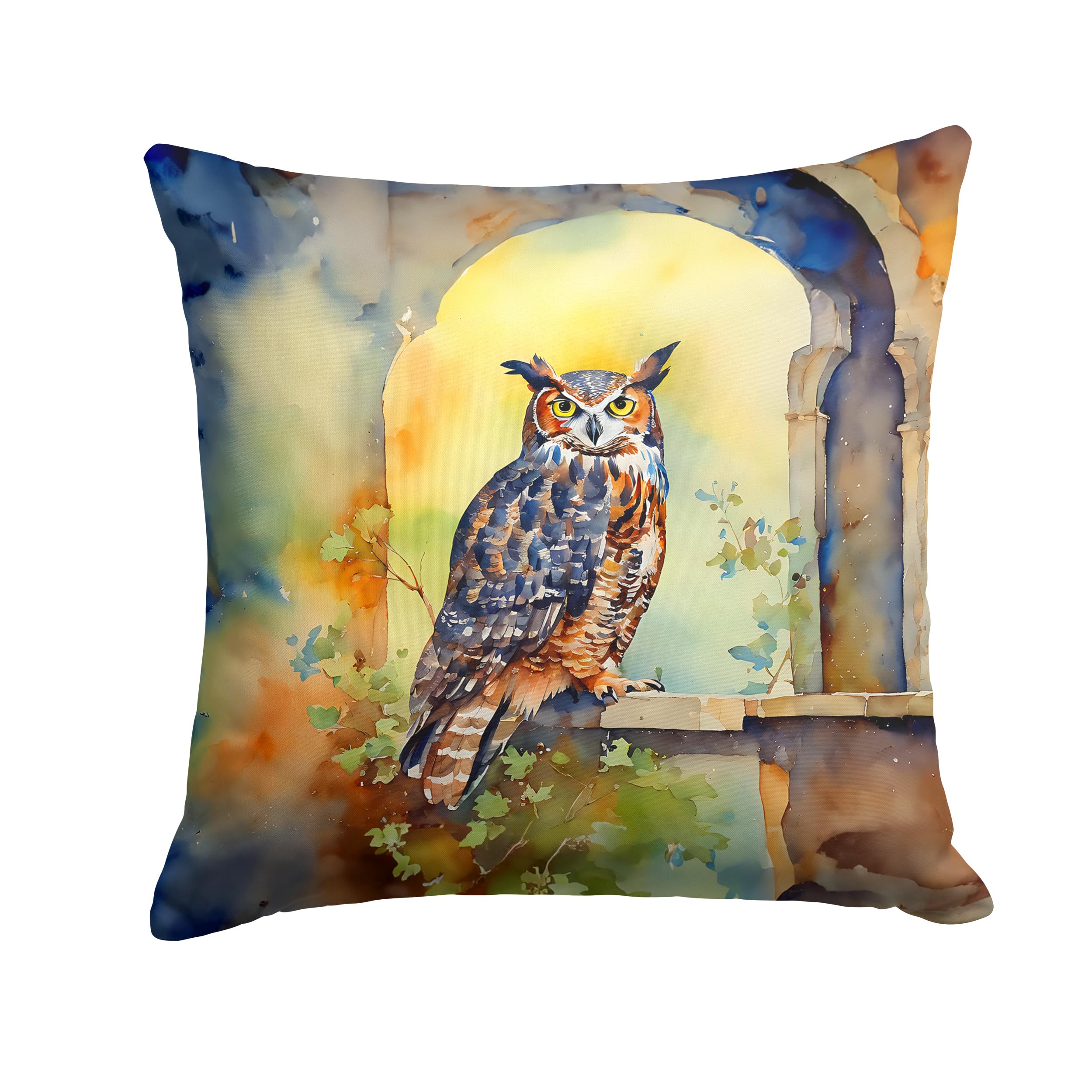 Carolines Treasures Great Horned Owl Throw Pillow Machine Washable, Indoor Outdoor Decorative Pillow for Couch, Bed or Patio, 18Hx18W