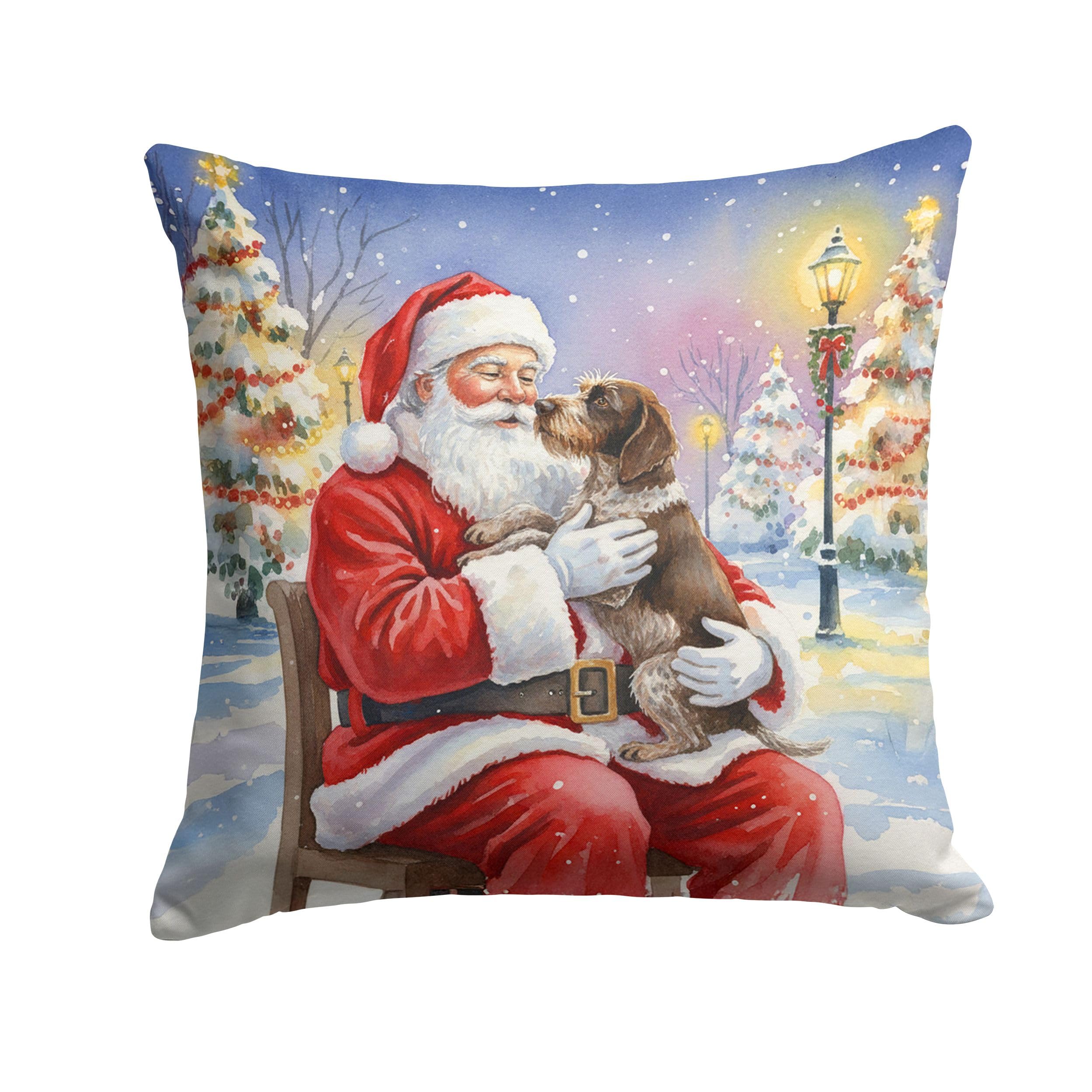 Carolines Treasures German Wirehaired Pointer with Santa Claus Throw Pillow Decorative Indoor Outdoor Accent Cushion for Couch, Bed or Patio, 18Hx18W