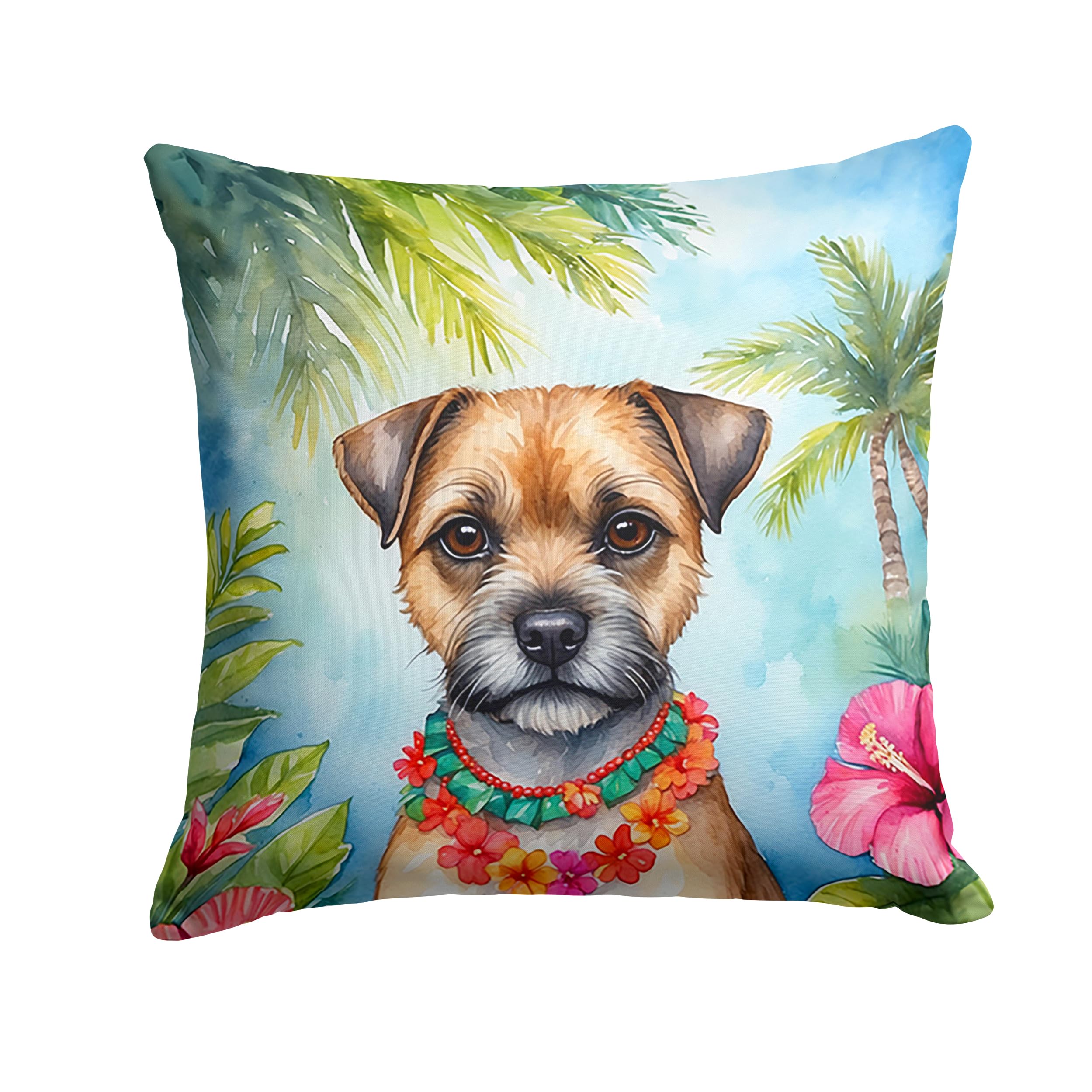 Carolines Treasures Luau Party Decorative Throw Pillow, 18Hx18W, Border Terrier 6378
