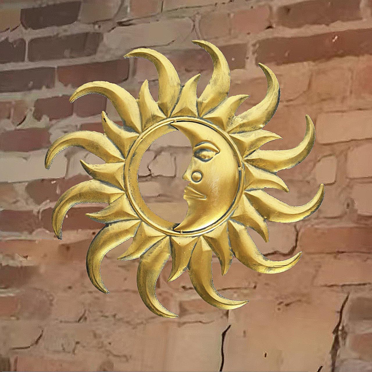 Hi-Line Gift Ltd 78678-C-GD Metal Garden Decor-Golden Half Moon Sunface