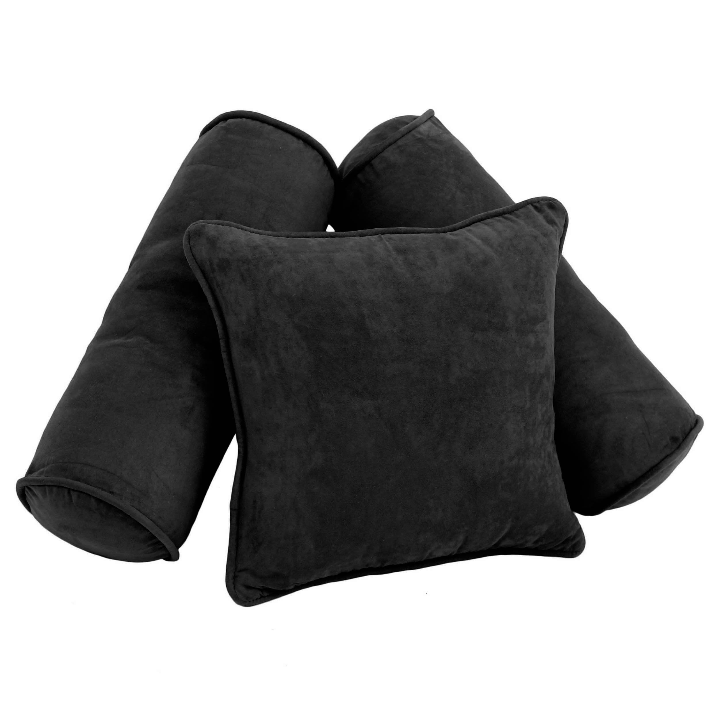 Double-corded Solid Microsuede Throw Pillows with Inserts (Set of 3) - Black