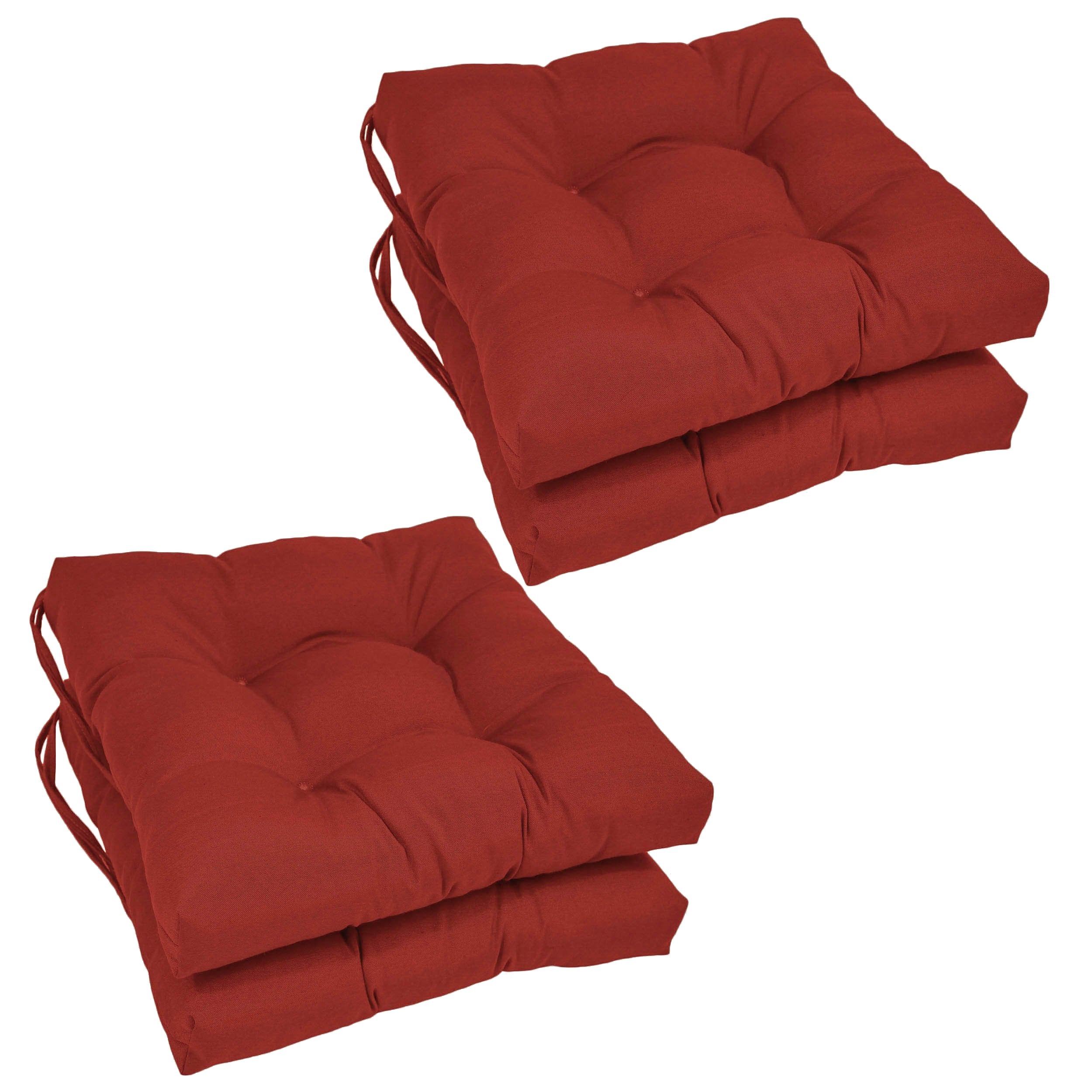 16-inch Solid Twill Square Tufted Chair Cushions (Set of 4) - Ruby Red