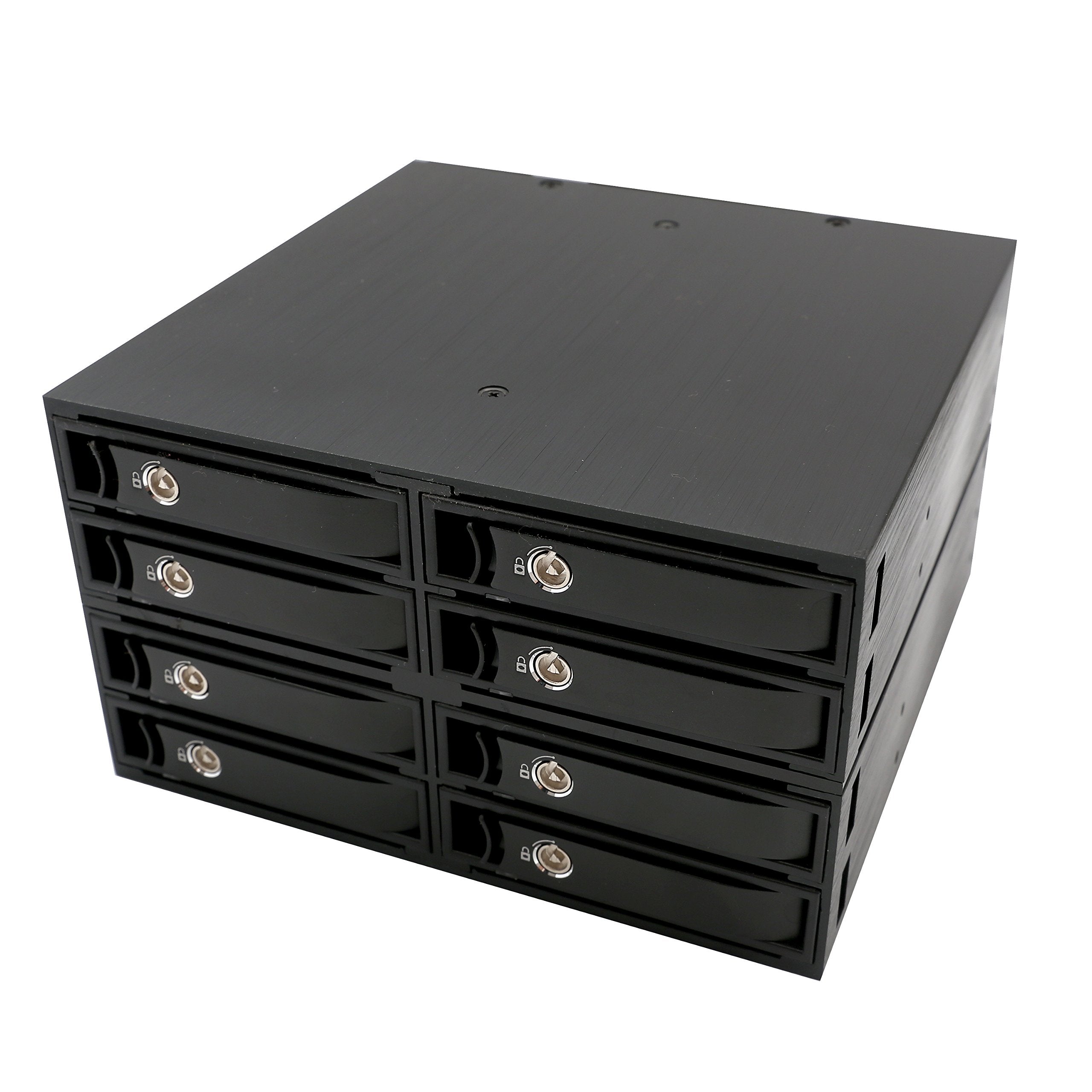 8x 2.5 15mm Internal Enclosure (Mobile Rack), Support 2.5 SATA/SAS HDD (6.0Gpbs), Aluminum Panel (Metal Housing), Built-in Two 5x5 cm Fan for Good Heat Ventilation, LED Indicator, Black Color