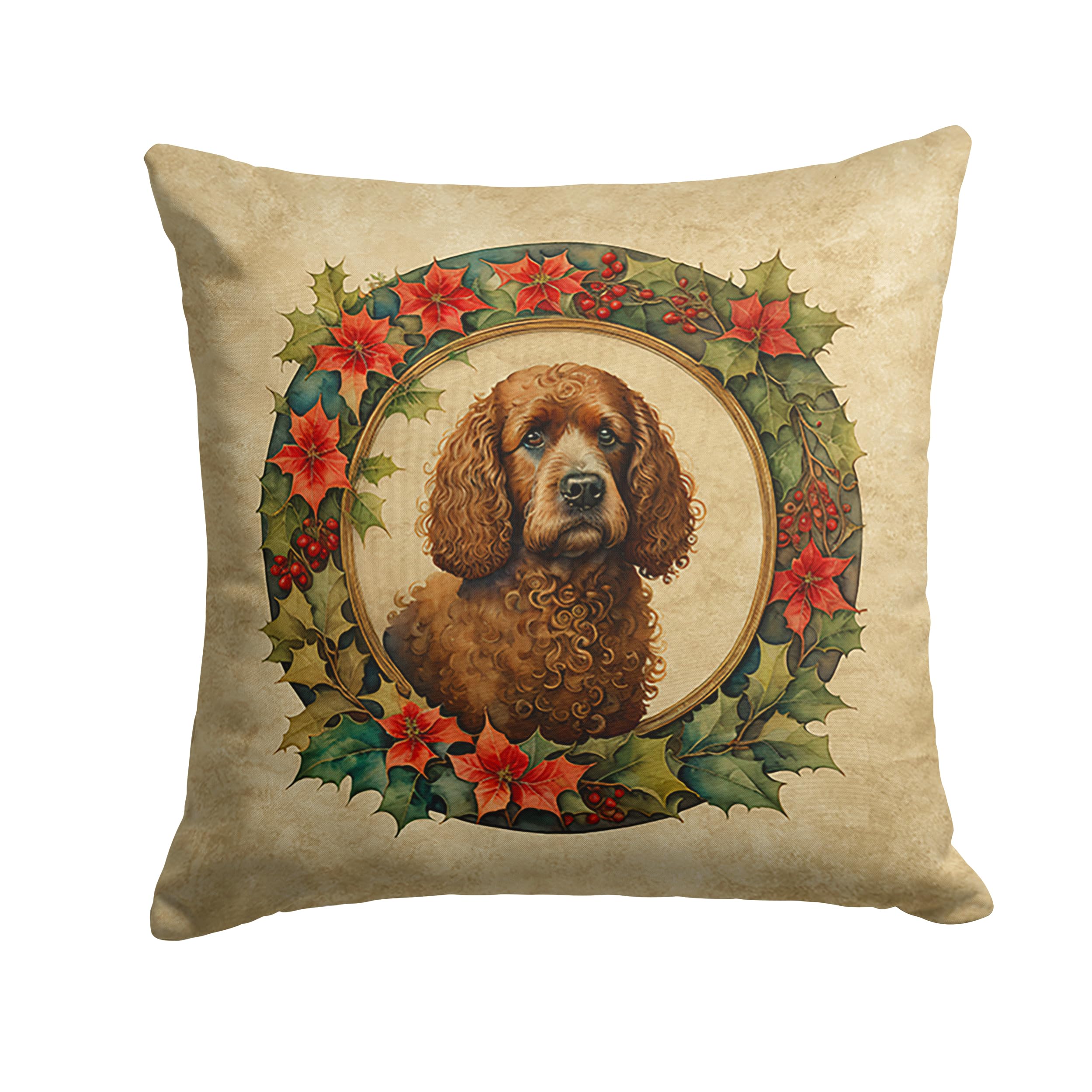 Irish Water Spaniel Christmas Flowers Throw Pillow