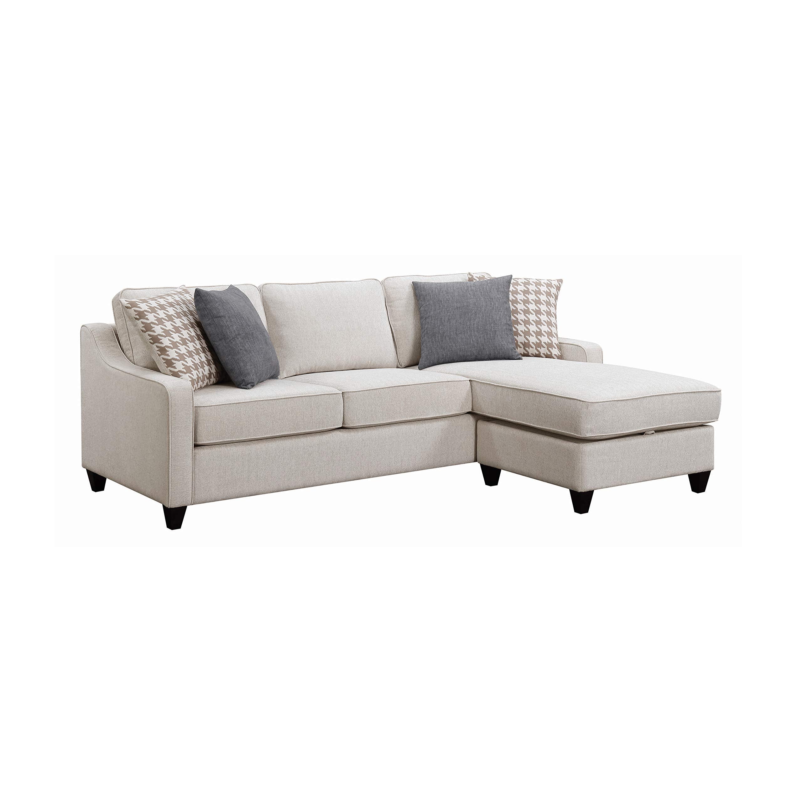 L Shaped Fabric Sectional with Reversible Chaise and Tapered Legs, Cream