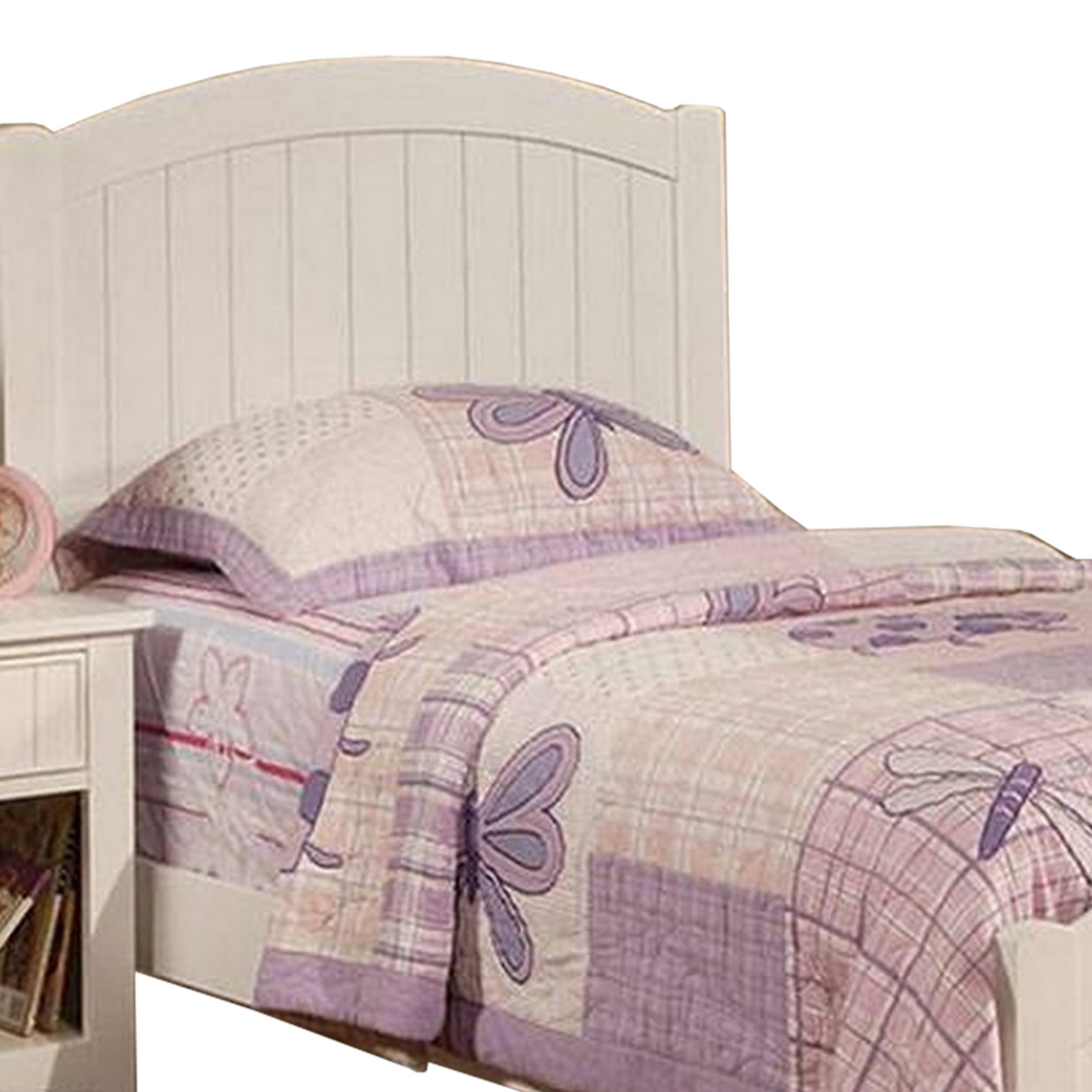 Shov Twin Size Bed, Arched Headboard, Classic White Wood Construction