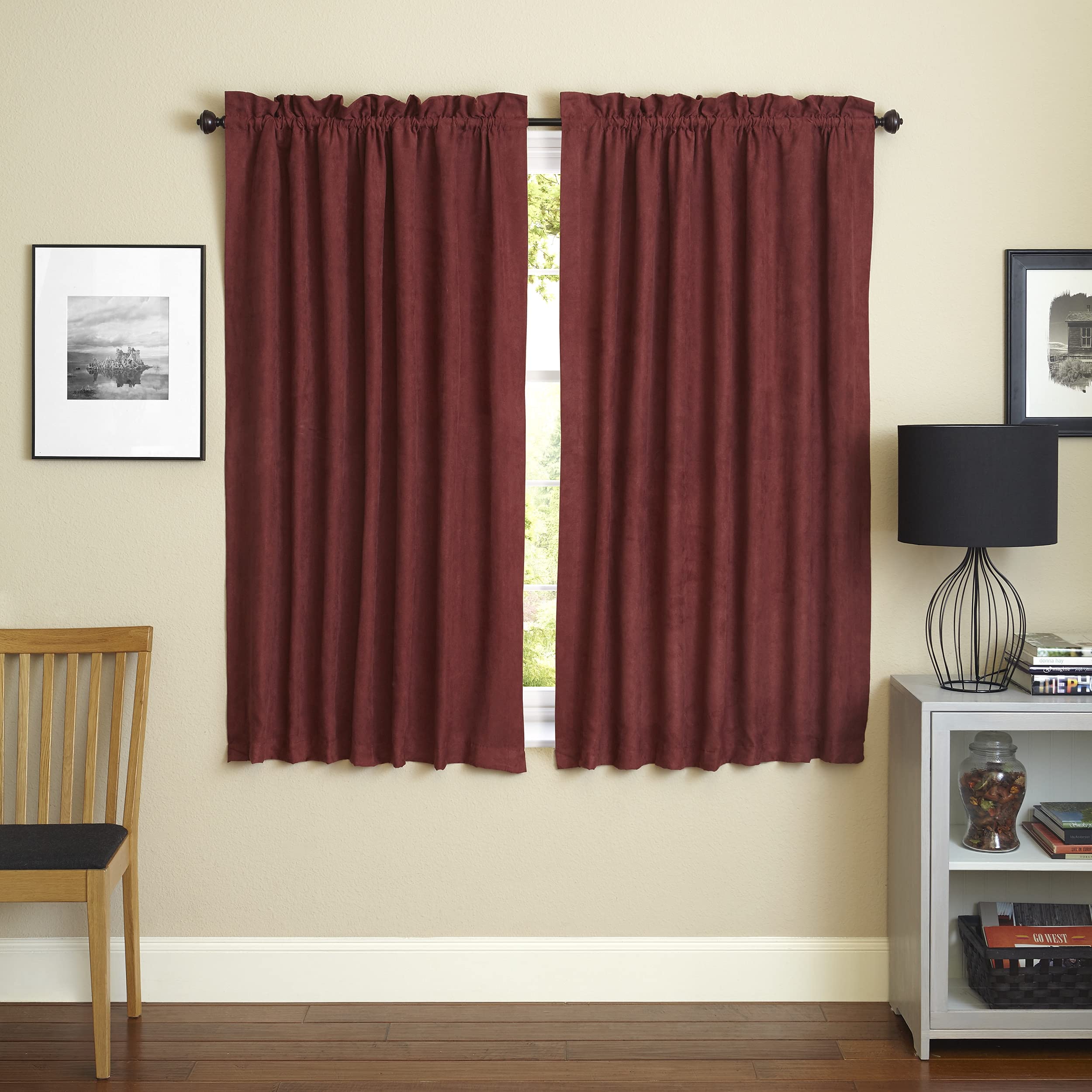 Blazing Needles 63-inch by 52-inch Microsuede Blackout Curtain Panels (Set of 2) - Red Wine