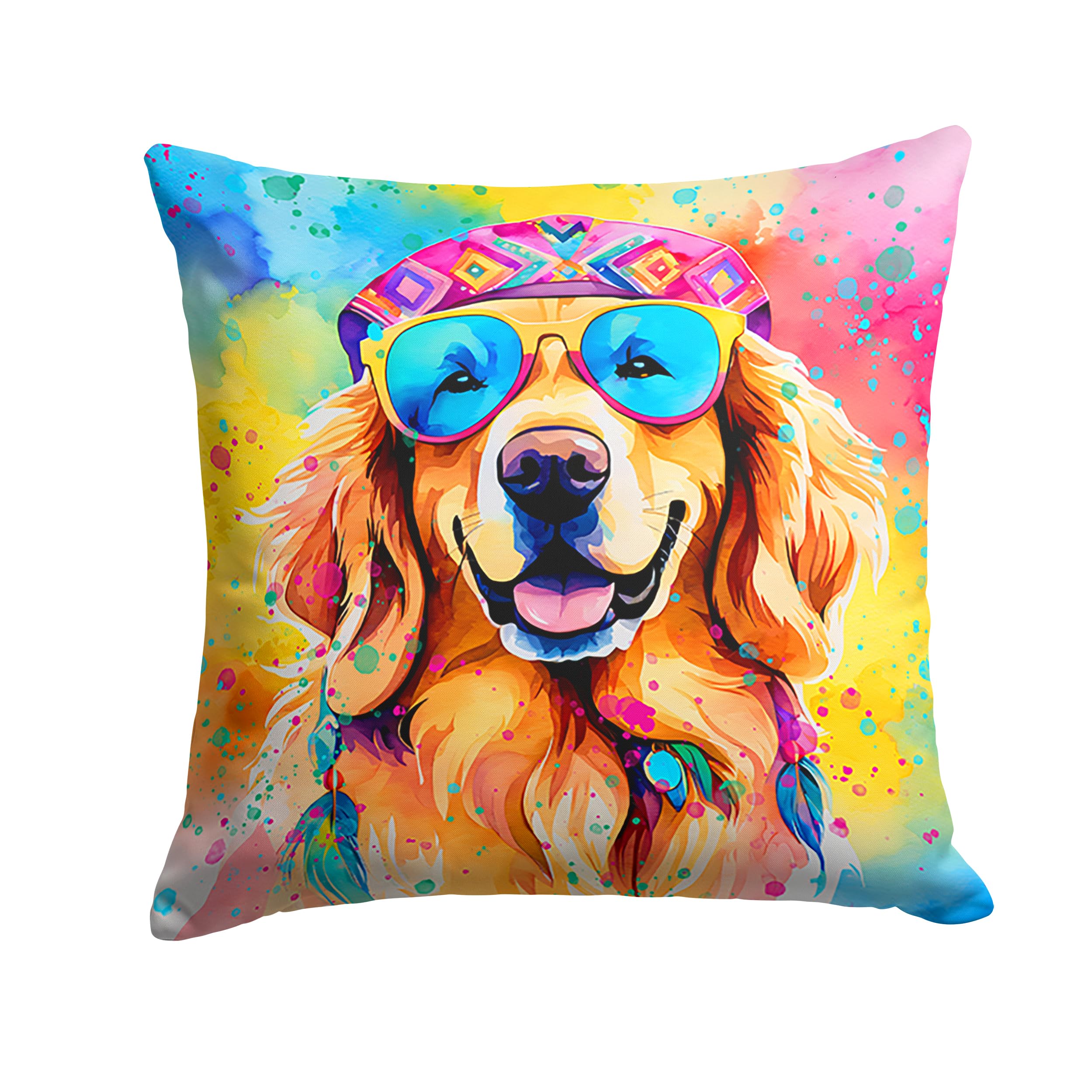 Golden Retriever Hippie Dawg Throw Pillow