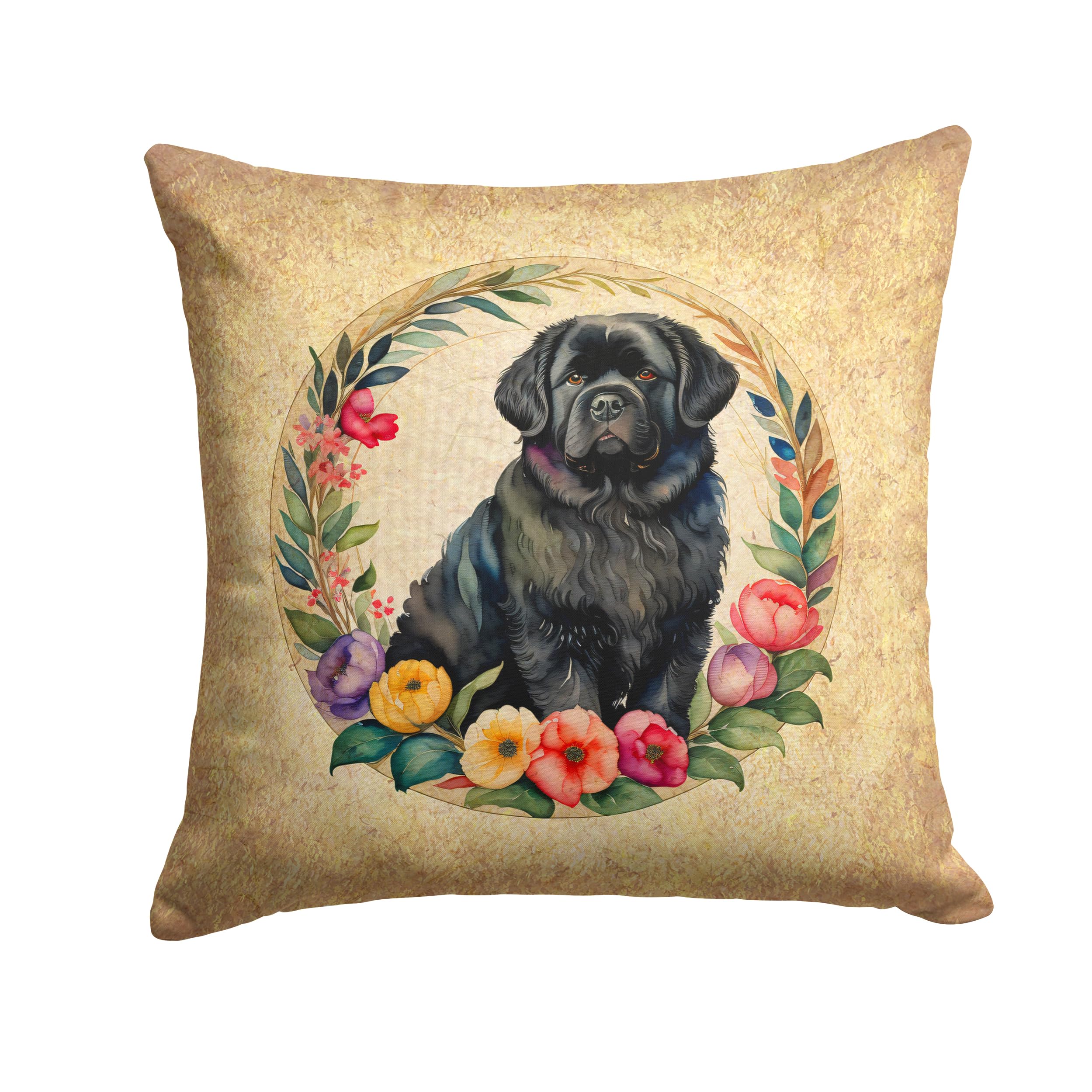 Newfoundland And Flowers Throw Pillow