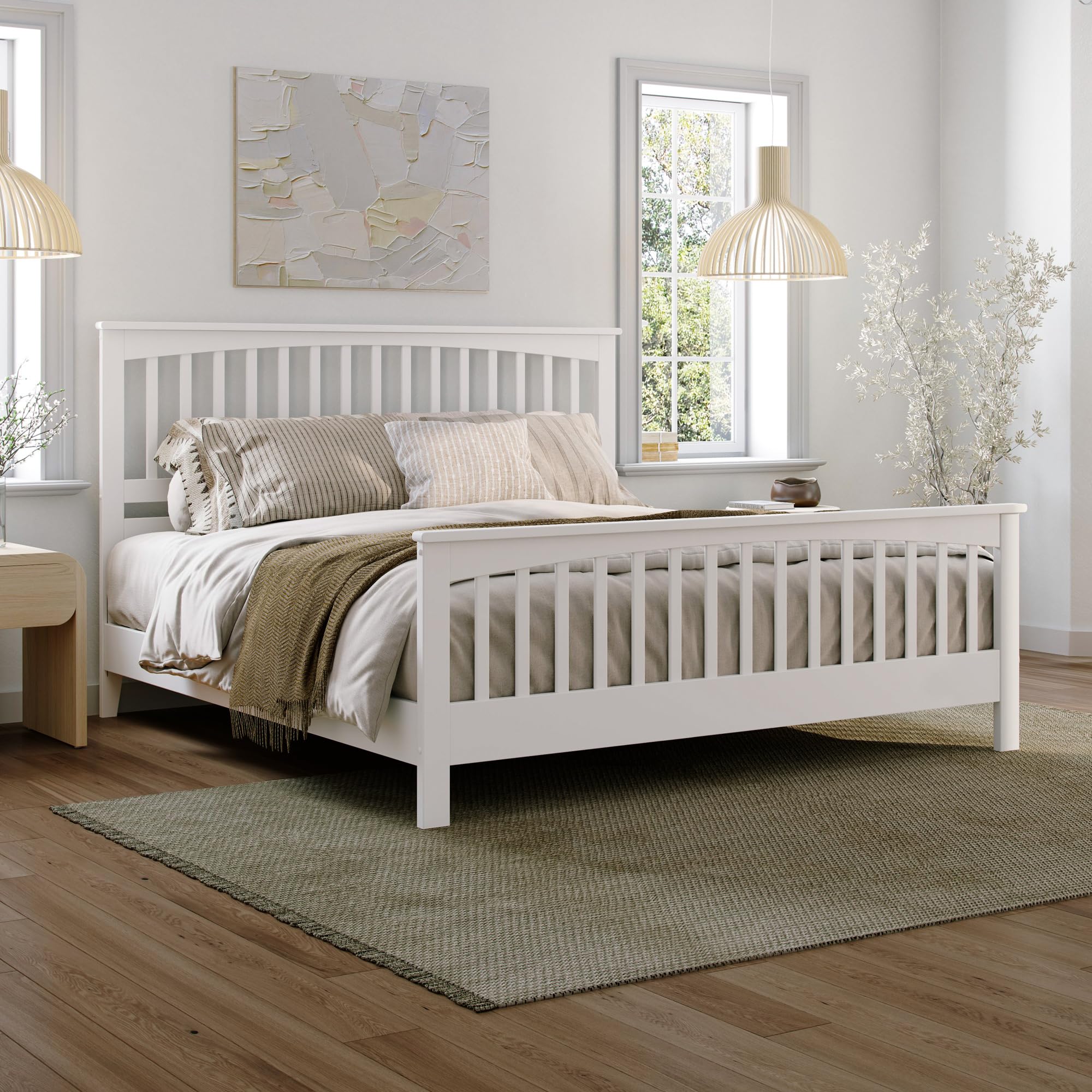 Camilla King Low Profile Platform Bed with Matching Footboard in White