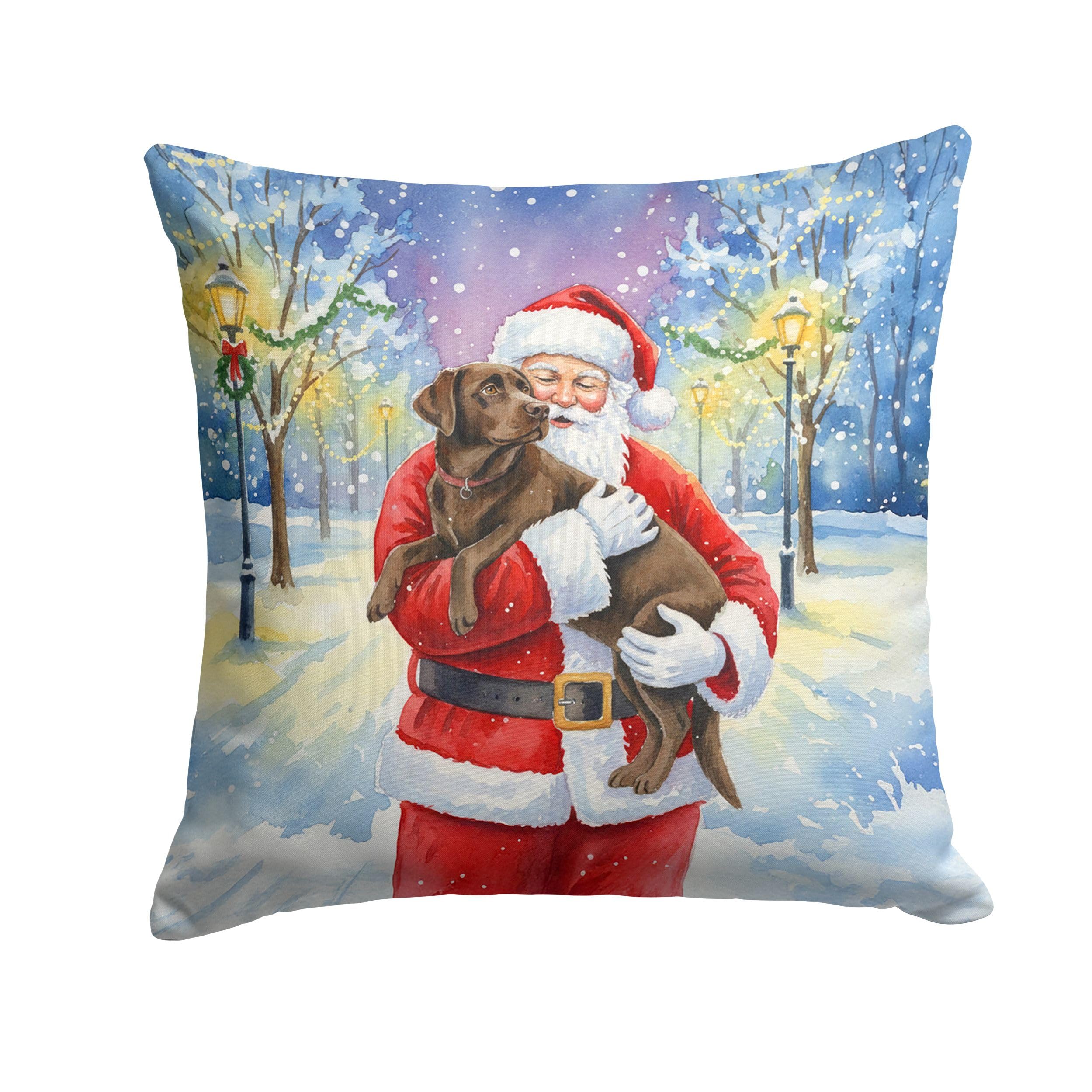 Carolines Treasures Chocolate Labrador Retriever with Santa Claus Throw Pillow Decorative Indoor Outdoor Accent Cushion for Couch, Bed or Patio, 14Hx14W