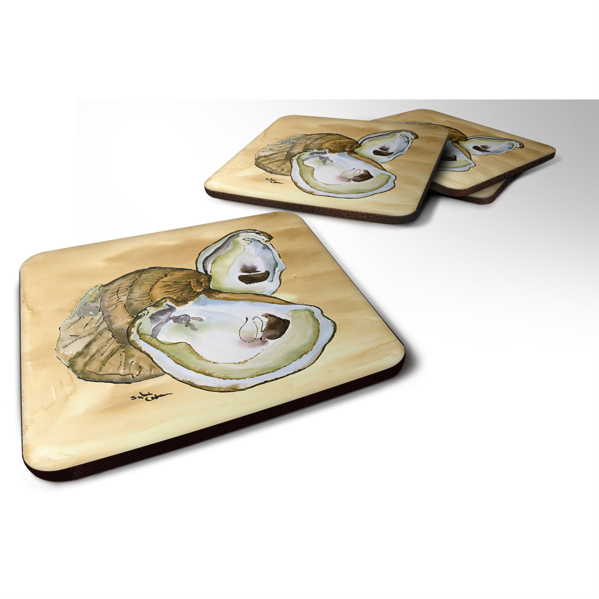 Caroline'S Treasures 8160Fc Oyster Foam Coasters (Set Of 4), 3.5 H X 3.5 W, Multicolor