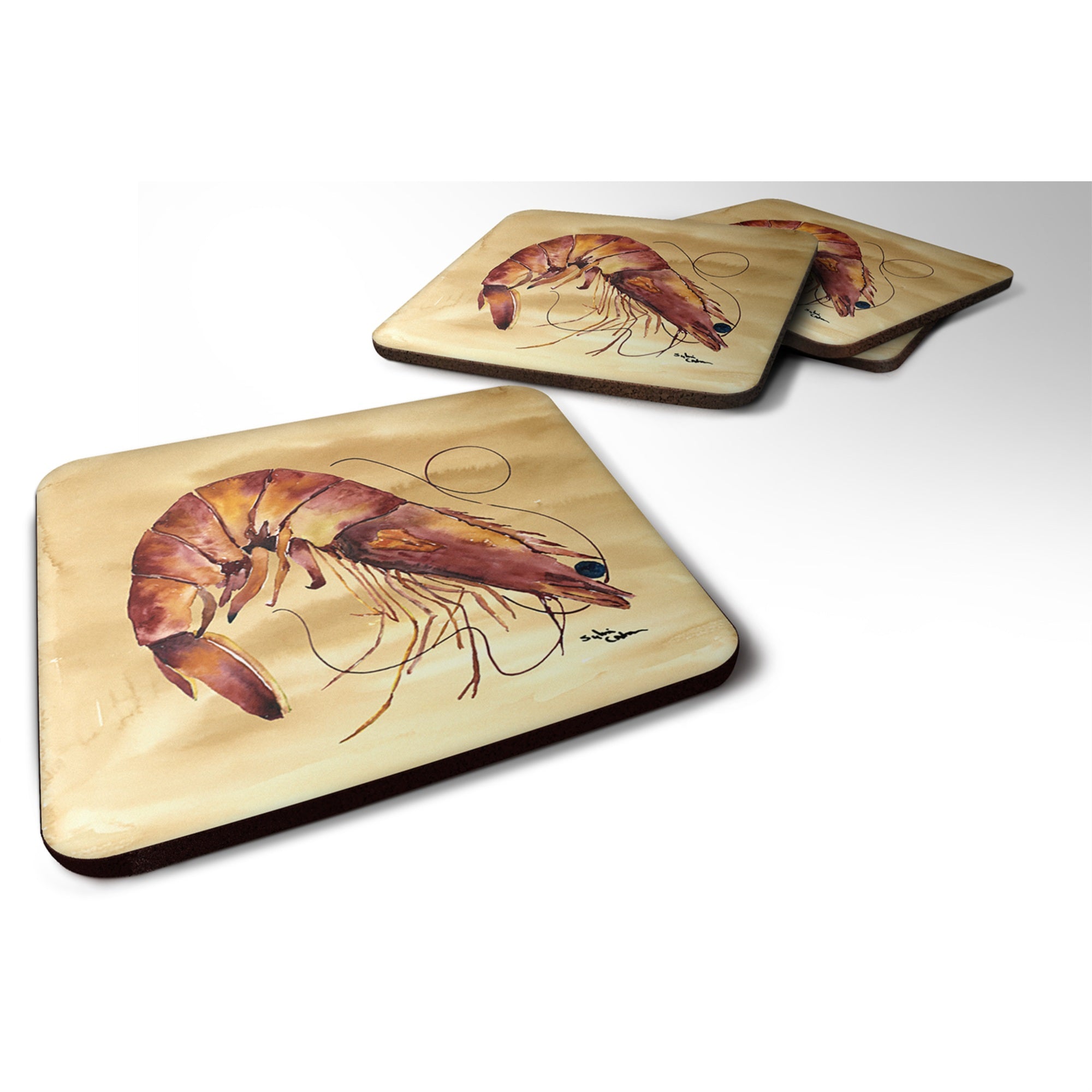 Caroline'S Treasures 8161Fc Shrimp Foam Coasters (Set Of 4), 3.5 H X 3.5 W, Multicolor