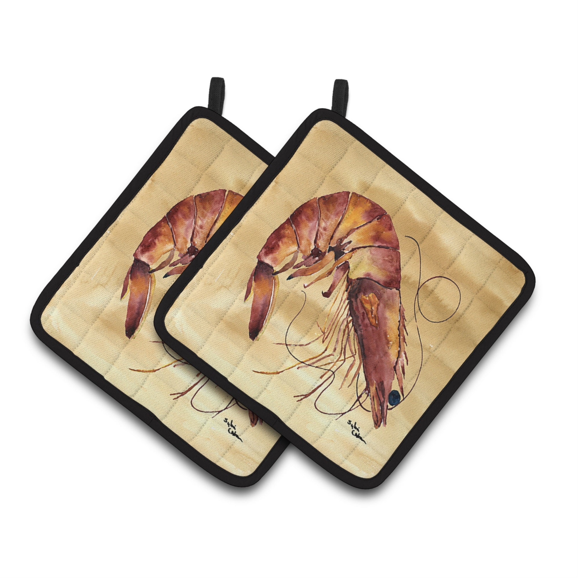 Caroline'S Treasures Shrimp Pair Of Pot Holders 8161Pthd, 7.5Hx7.5W, Multicolor