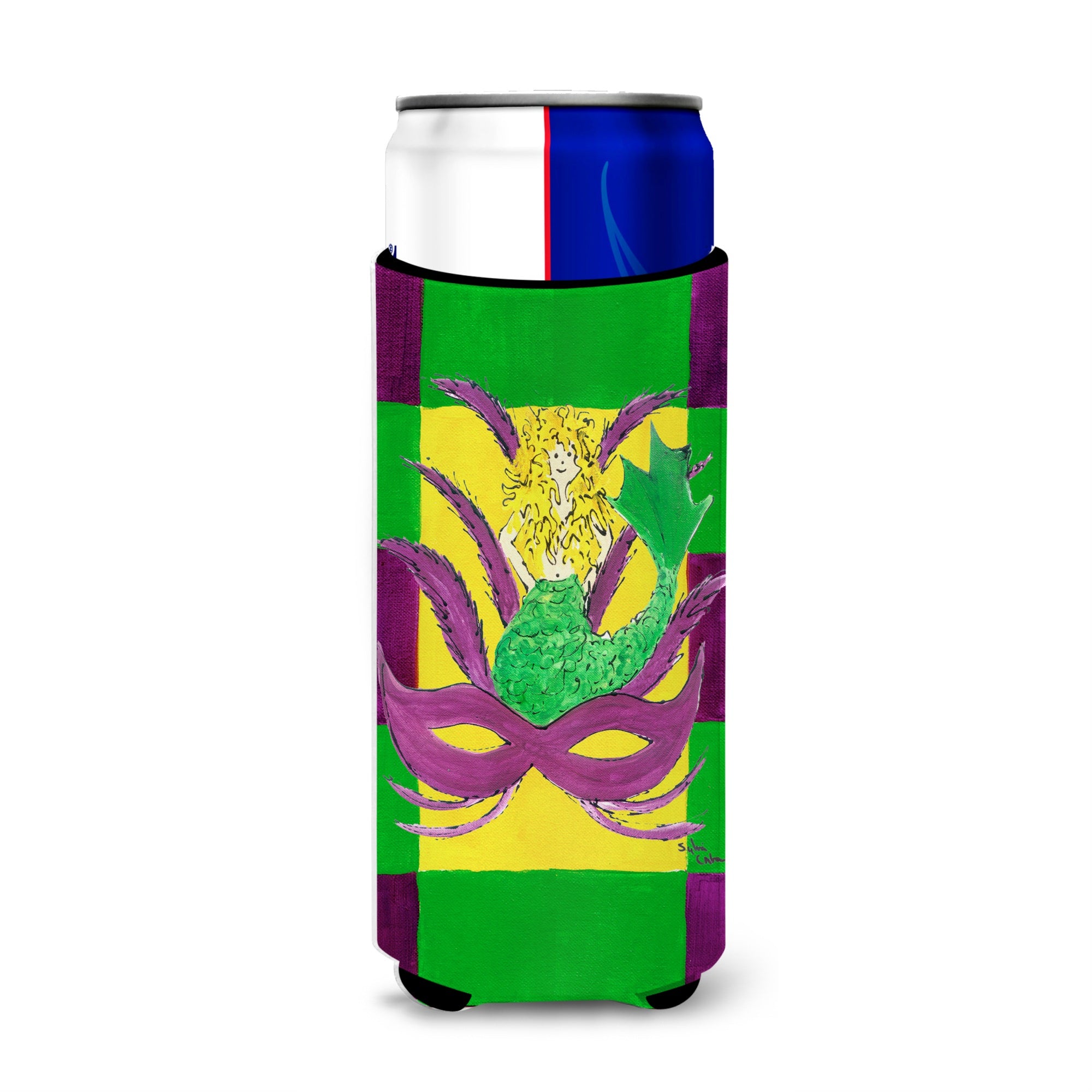 Mardi Gras Blonde Mermad With Mask Ultra Beverage Insulators For Slim Cans 8162Muk