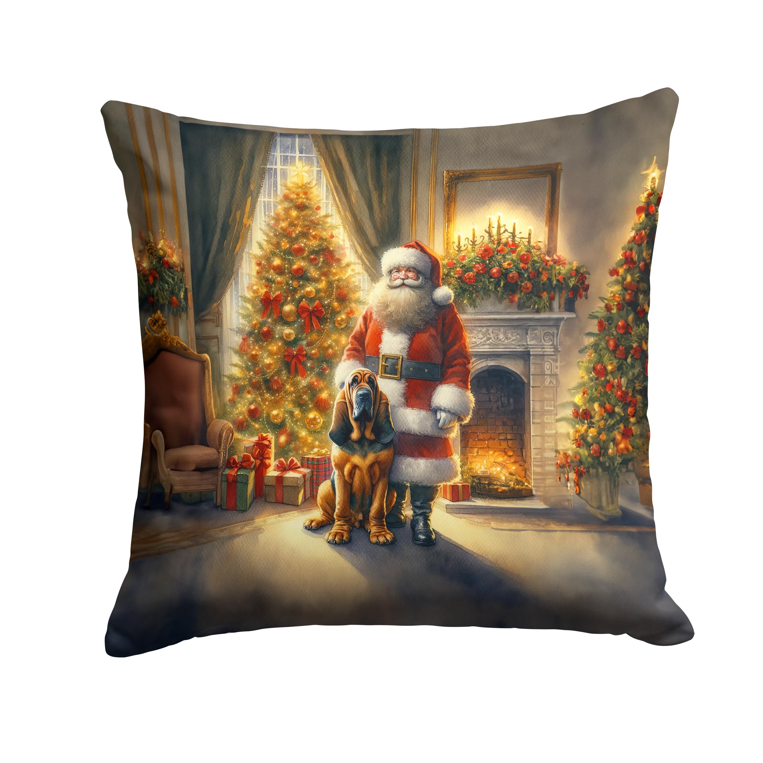Carolines Treasures Bloodhound and Santa Claus Throw Pillow Machine Washable, Indoor Outdoor Decorative Pillow for Couch, Bed or Patio, 14Hx14W