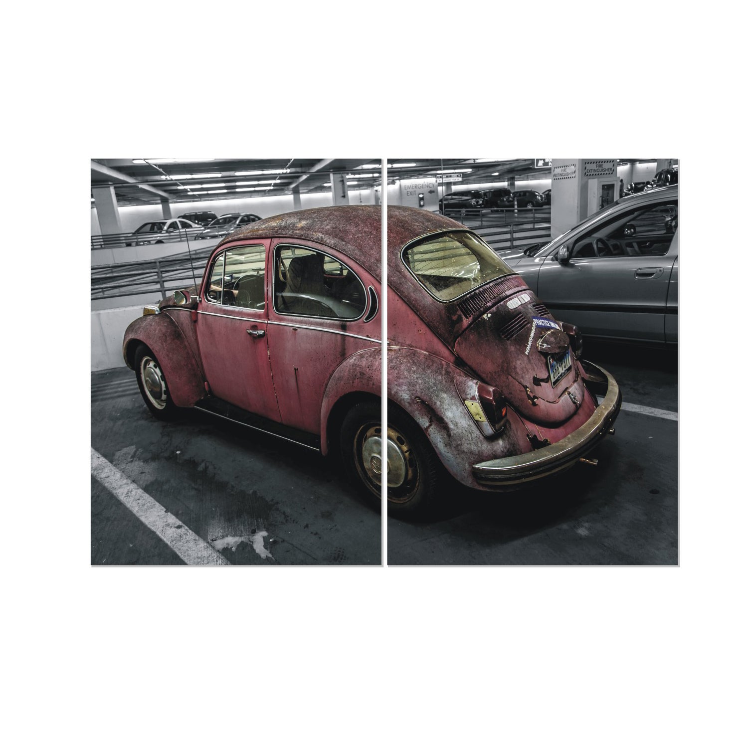 Furinno Seni Retro Car 2-Panel MDF Framed Photography Triptych Print, 40 x 27.5-inch