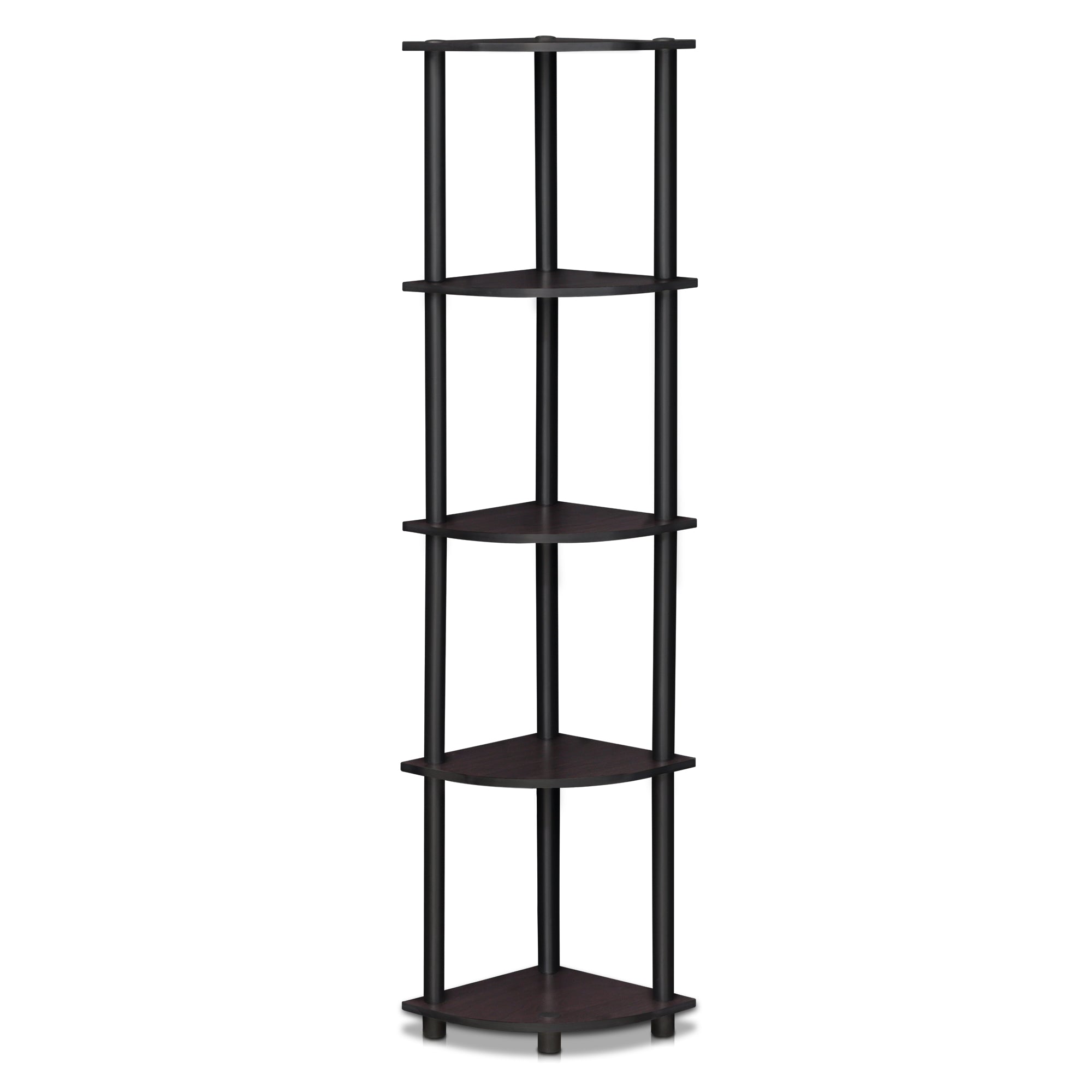 Furinno 99811DWN Turn-N-Tube 5 Tier Corner Display Rack Multipurpose Shelving Unit, Dark Walnut