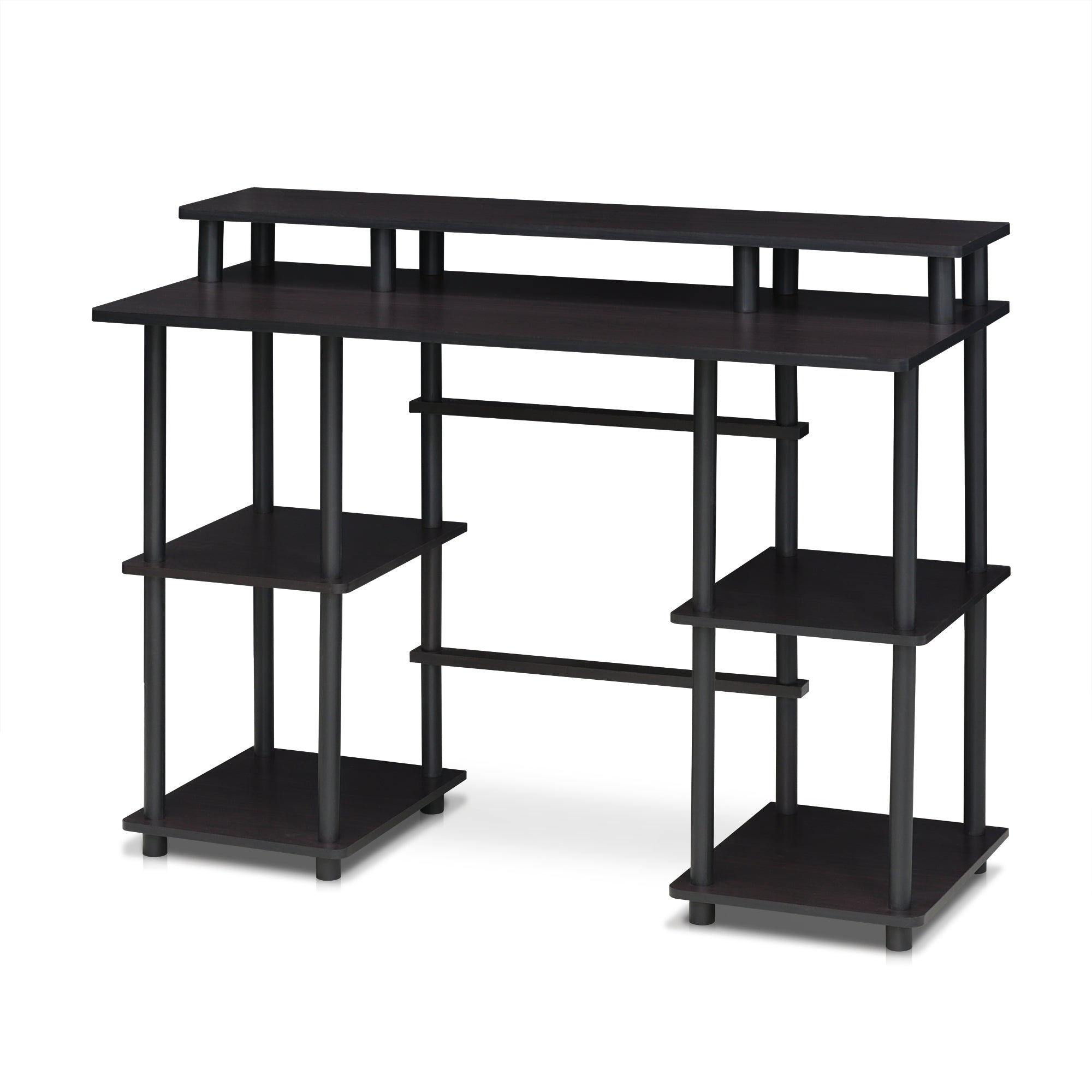 Furinno Turn-N-Tube Computer Desk with Top Shelf, Espresso/Black 17045EX/BK