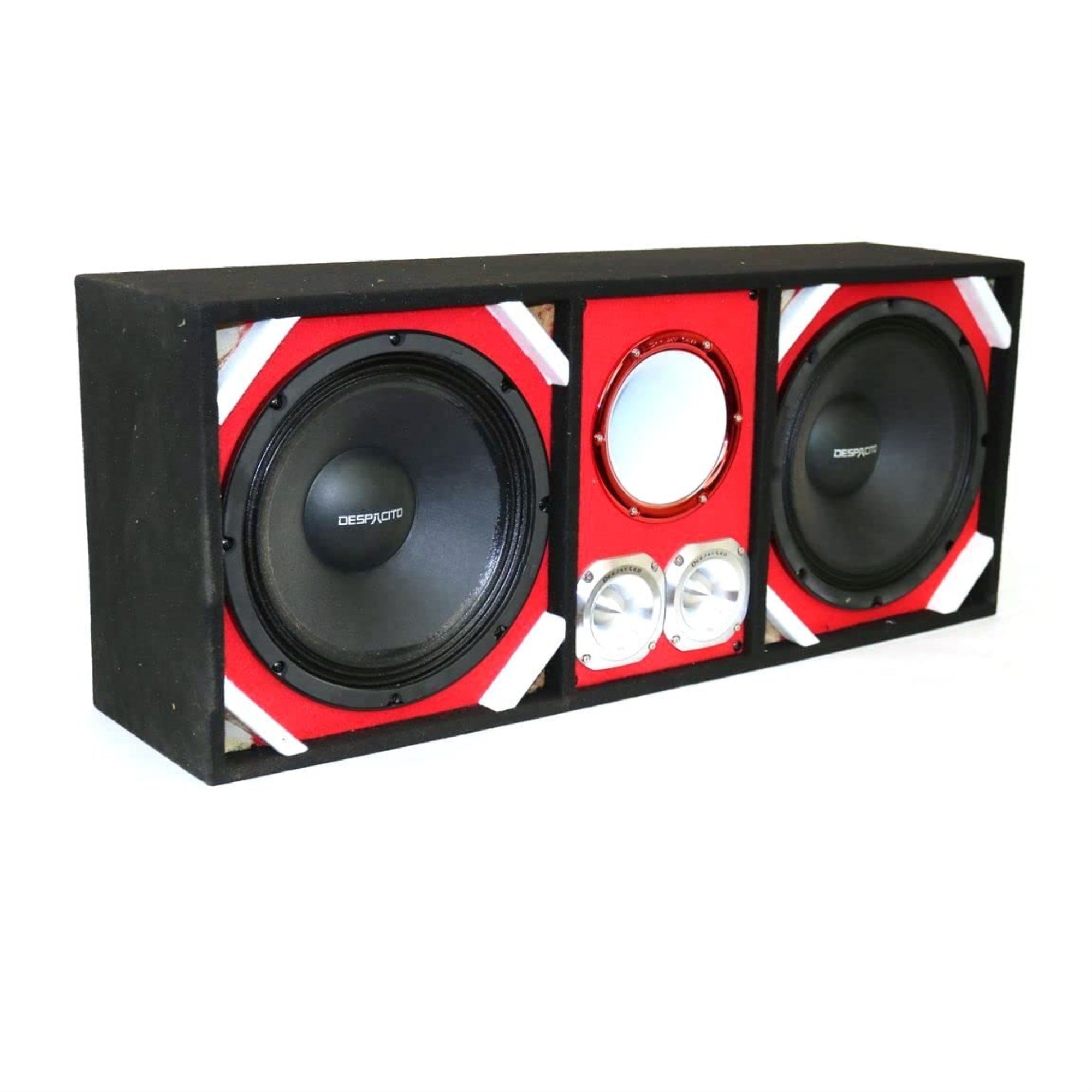 Loaded Box withTwo Despacito Heavy Duty 12-in Woofers One Horn and withTwo Bullet Tweeters RED