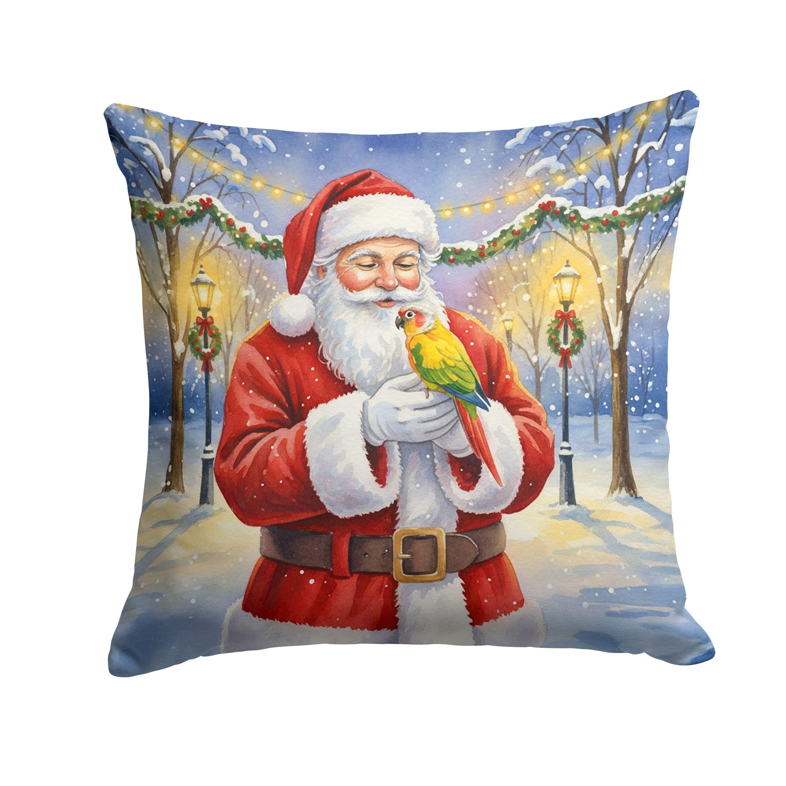 Carolines Treasures Green Cheeked Conure Parrot with Santa Claus Throw Pillow Decorative Indoor Outdoor Accent Cushion for Couch, Bed or Patio, 18Hx18W