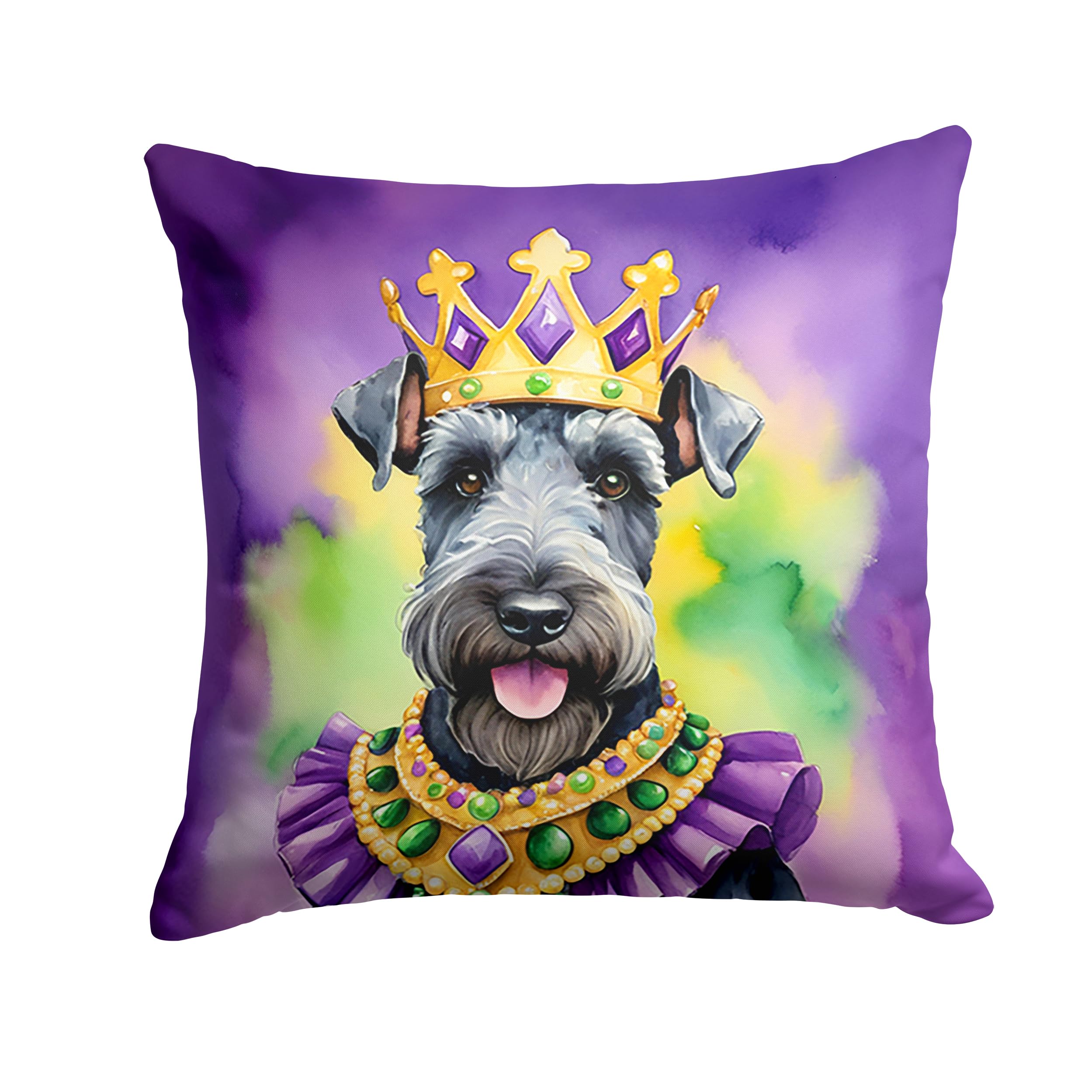 Carolines Treasures Kerry Blue Terrier King of Mardi Gras Throw Pillow Machine Washable, Indoor Outdoor Decorative Pillow for Couch, Bed or Patio, 14Hx14W