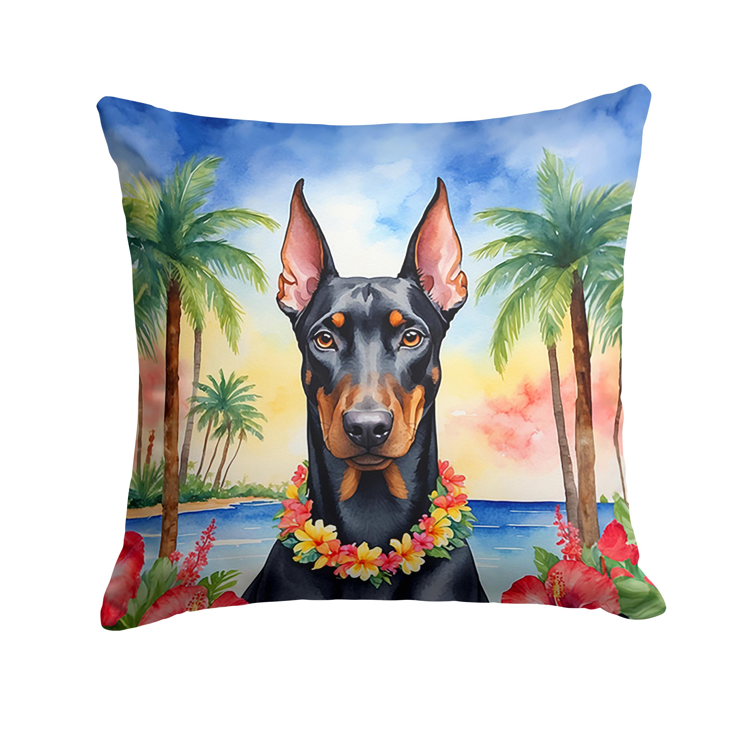 Doberman Pinscher Luau Throw Pillow