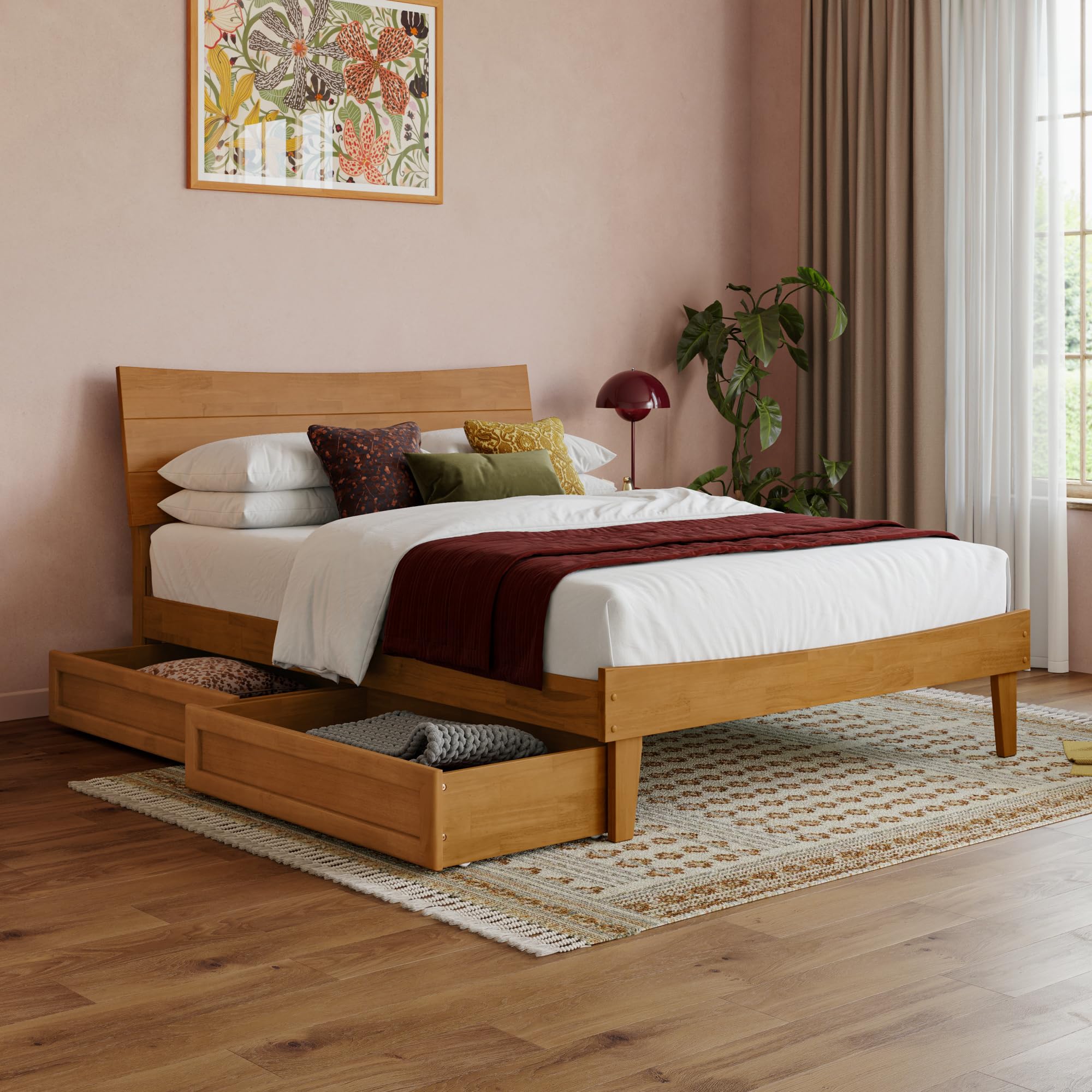 Phoenix Full Platform Bed with Storage Drawers in Light Toffee