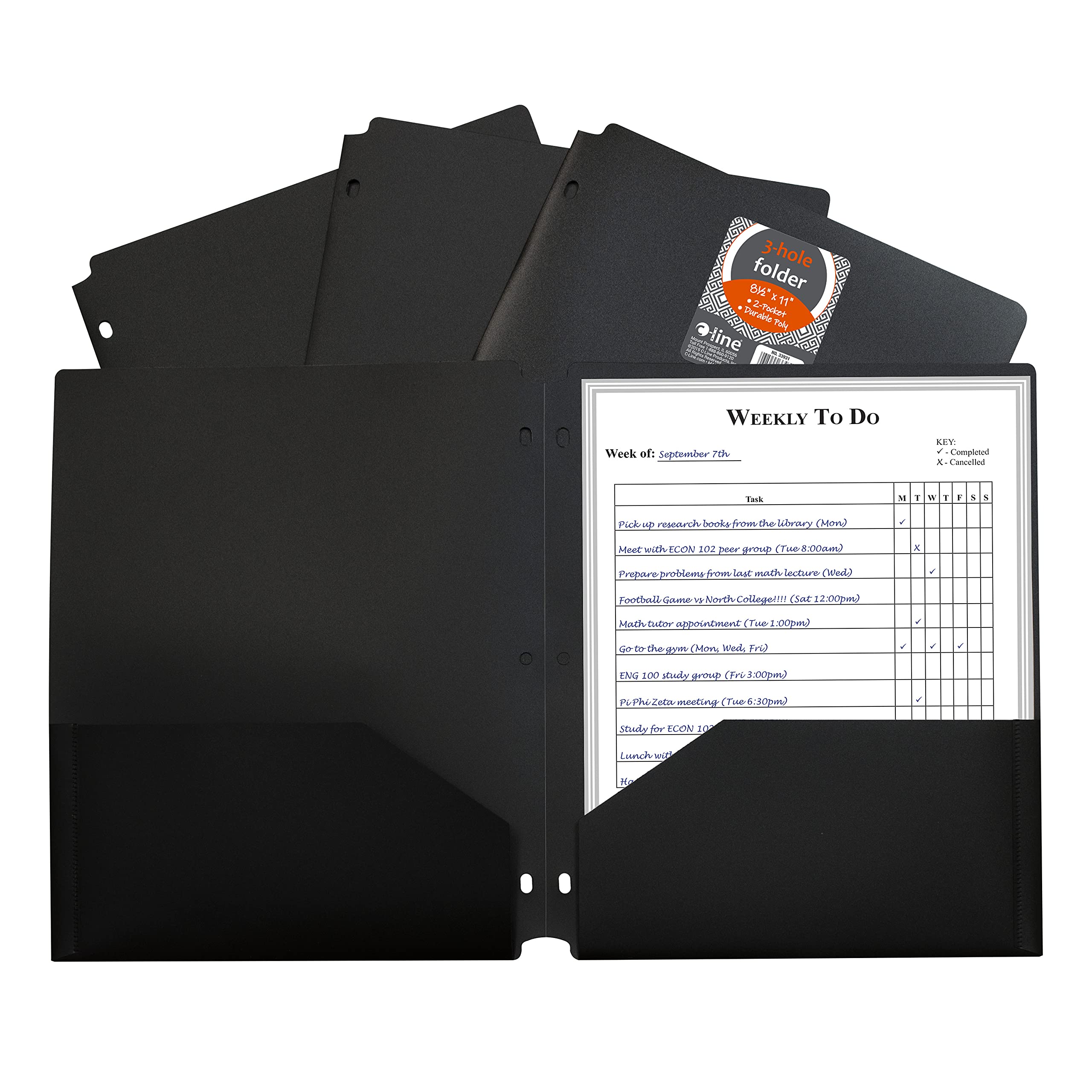 Two-Pocket Heavyweight Poly Portfolio Folder with Three-Hole Punch, Black, 1/EA (Set of 25 EA)