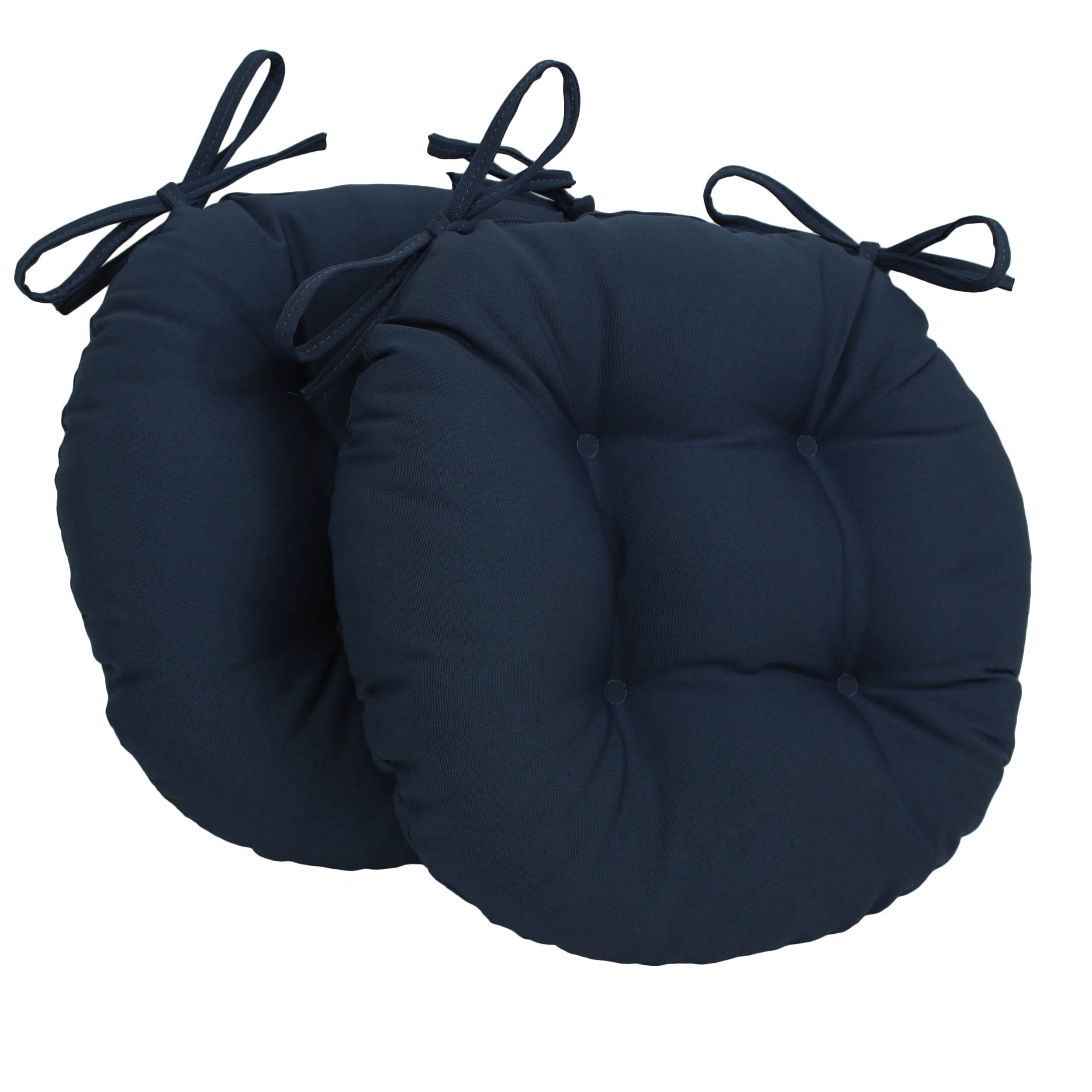 16-inch Solid Twill Round Tufted Chair Cushions (Set of 2) - Navy