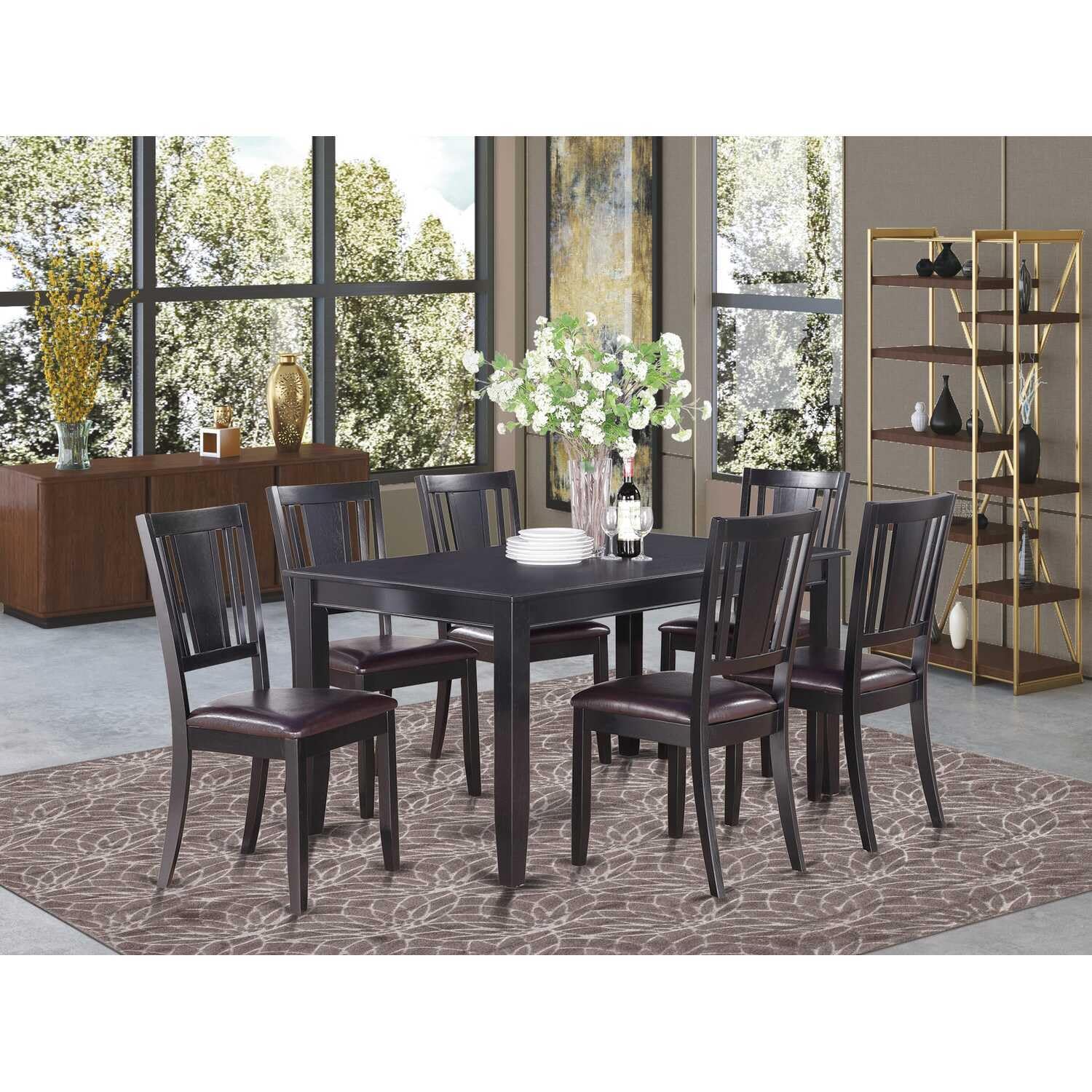 DULE7-BLK-LC 7 PC Kitchenroom set-Dining Table and 6 Kitchen Chairs