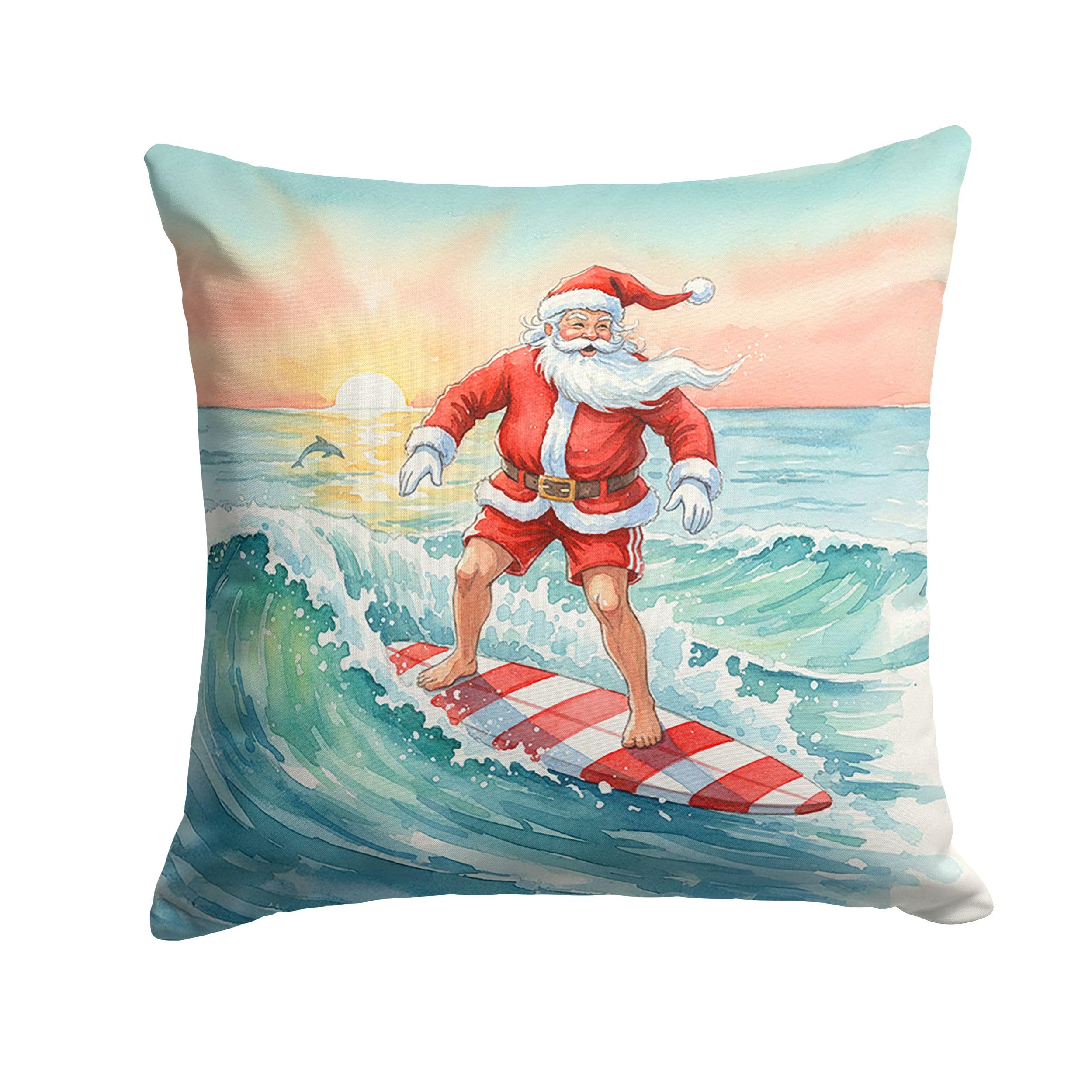 Carolines Treasures Santa Claus Surfing Christmas Morning Christmas Throw Pillow Decorative Indoor Outdoor Accent Cushion for Couch, Bed or Patio, 18Hx18W