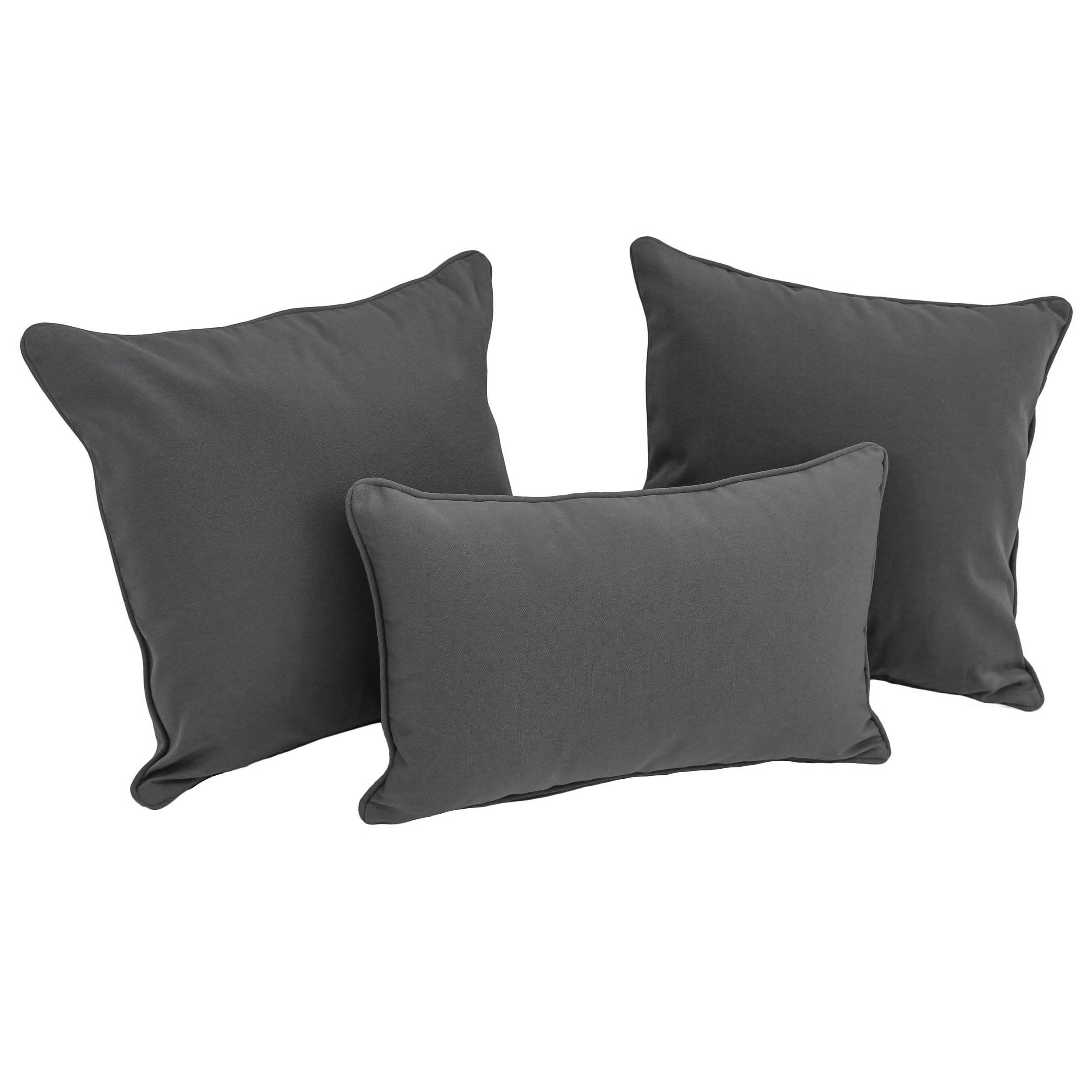 Double-corded Solid Twill Throw Pillows with Inserts (Set of 3) - Steel Grey