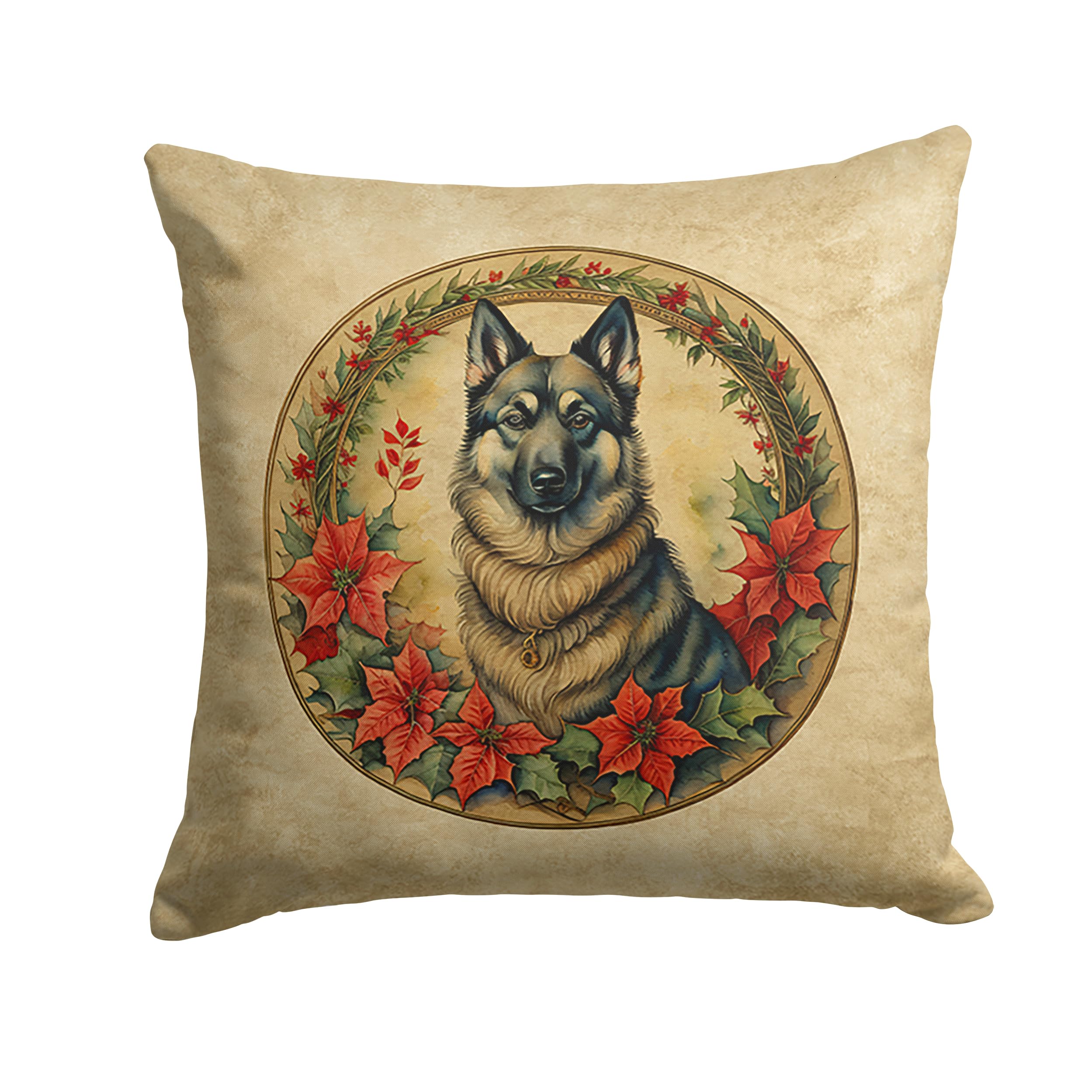 Norwegian Elkhound Christmas Flowers Throw Pillow