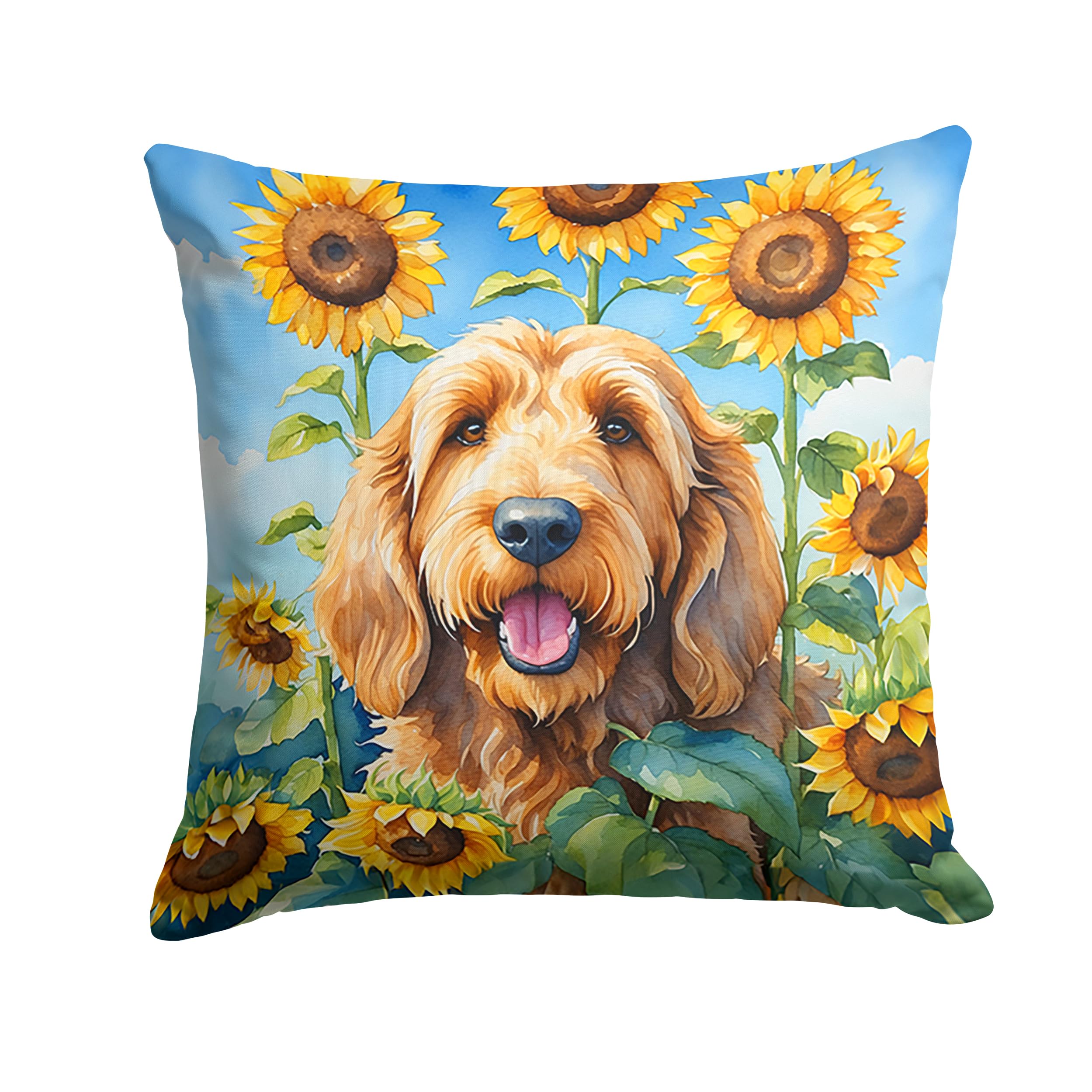 Carolines Treasures in Sunflowers Throw Pillow, 18Hx18W, Otterhound 6130