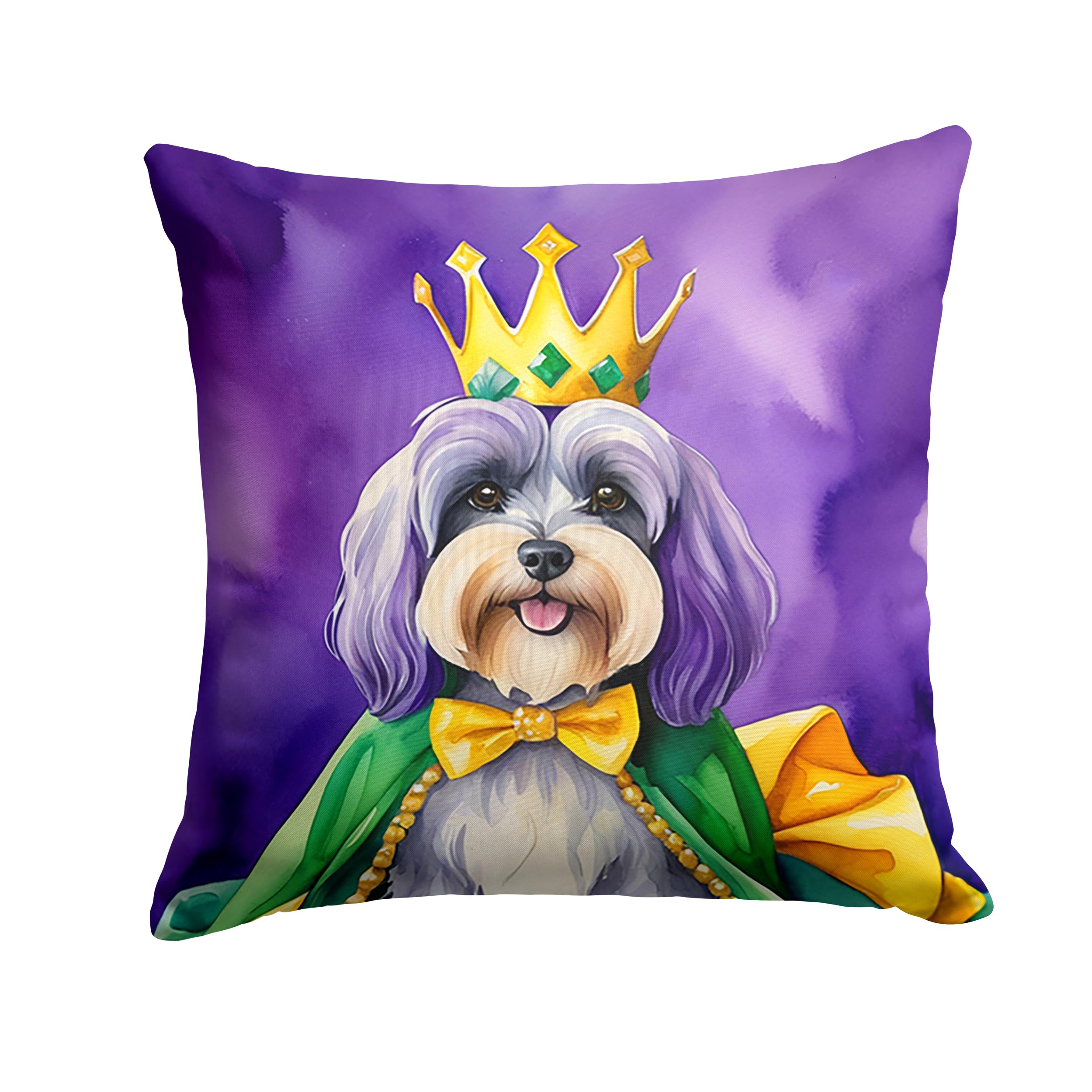 Carolines Treasures Tibetan Terrier King of Mardi Gras Throw Pillow Machine Washable, Indoor Outdoor Decorative Pillow for Couch, Bed or Patio, 14Hx14W