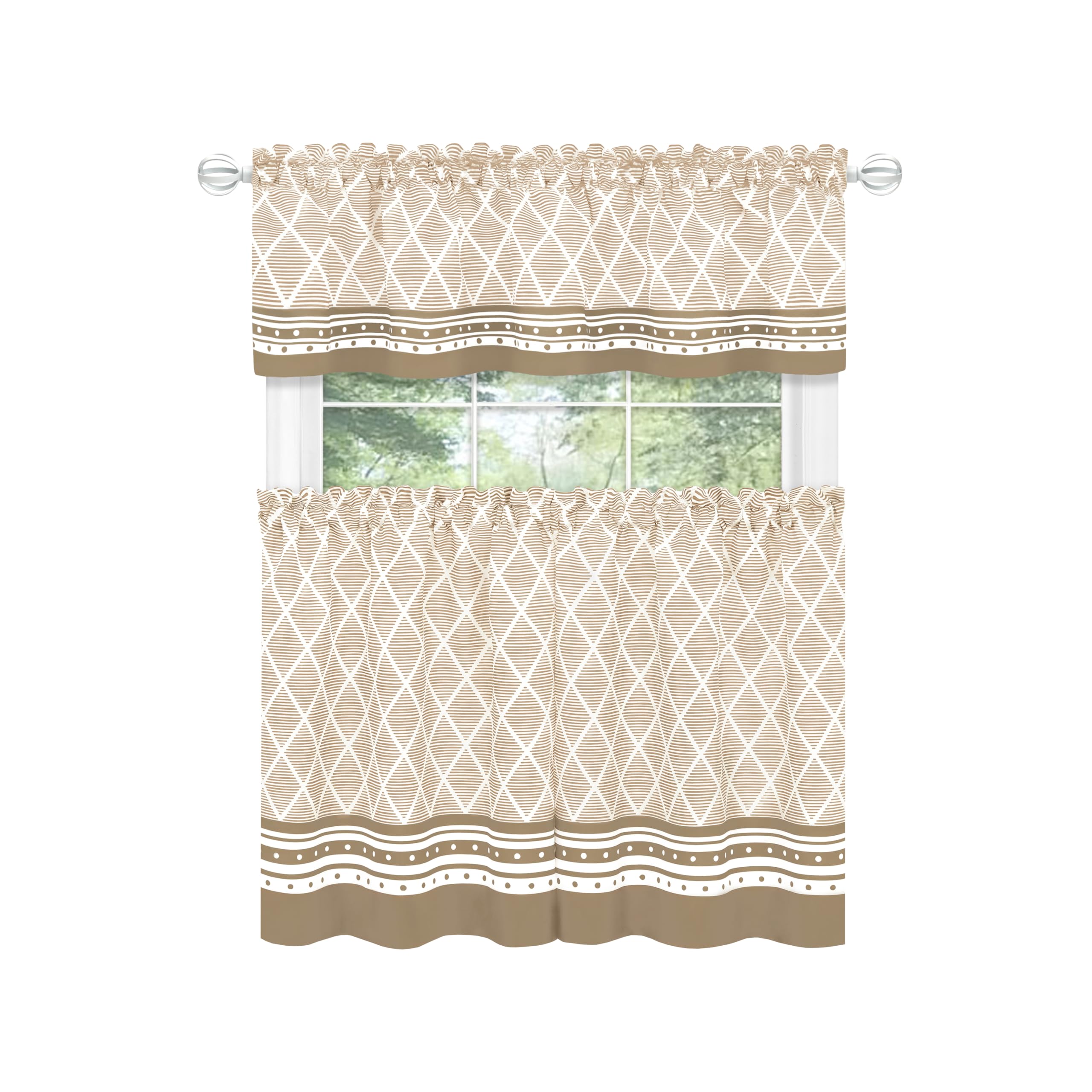 Boho Printed Tier and Valance Set - 58x24 Inch - Mocha