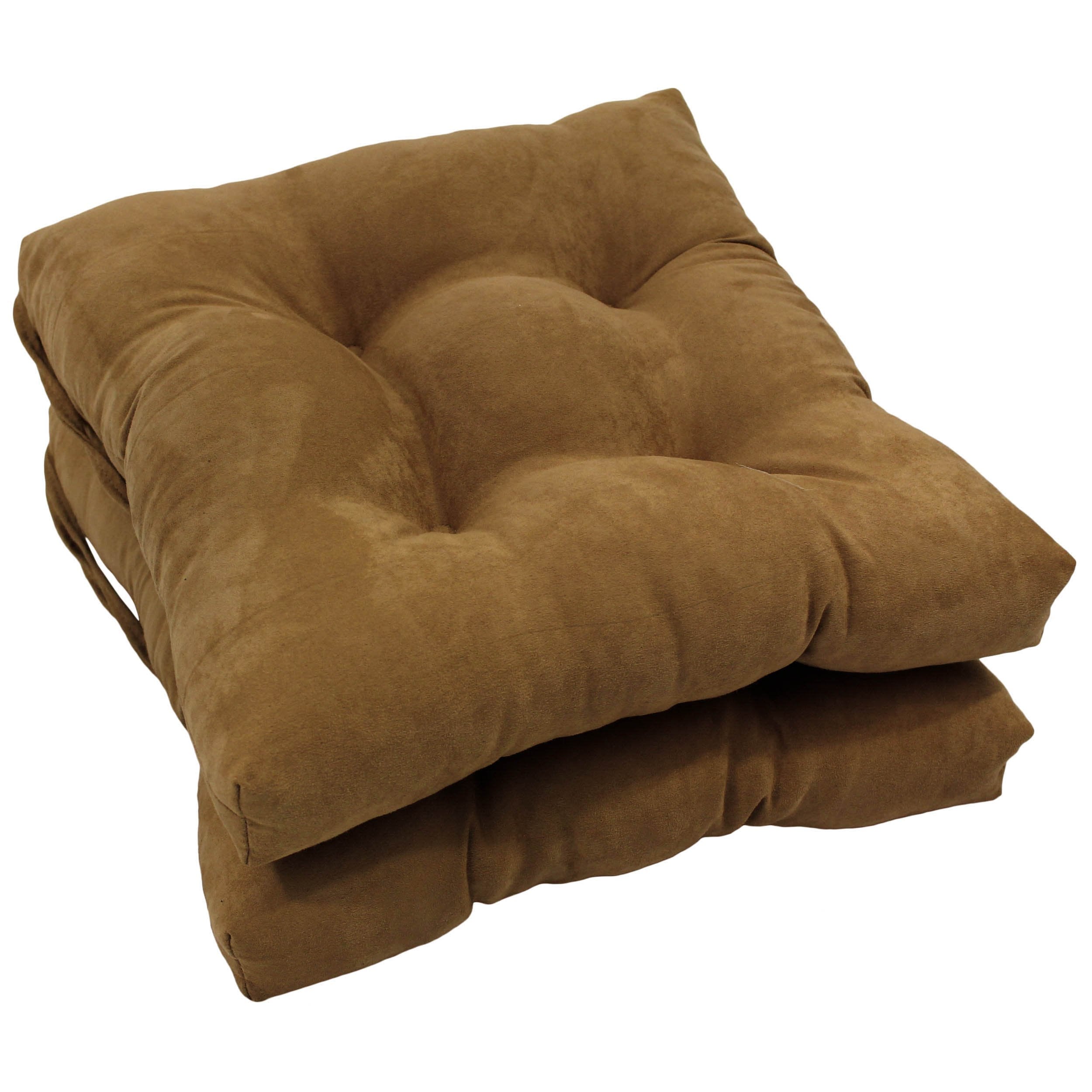 16-inch Solid Micro Suede Square Tufted Chair Cushions (Set of 2) - Saddle Brown