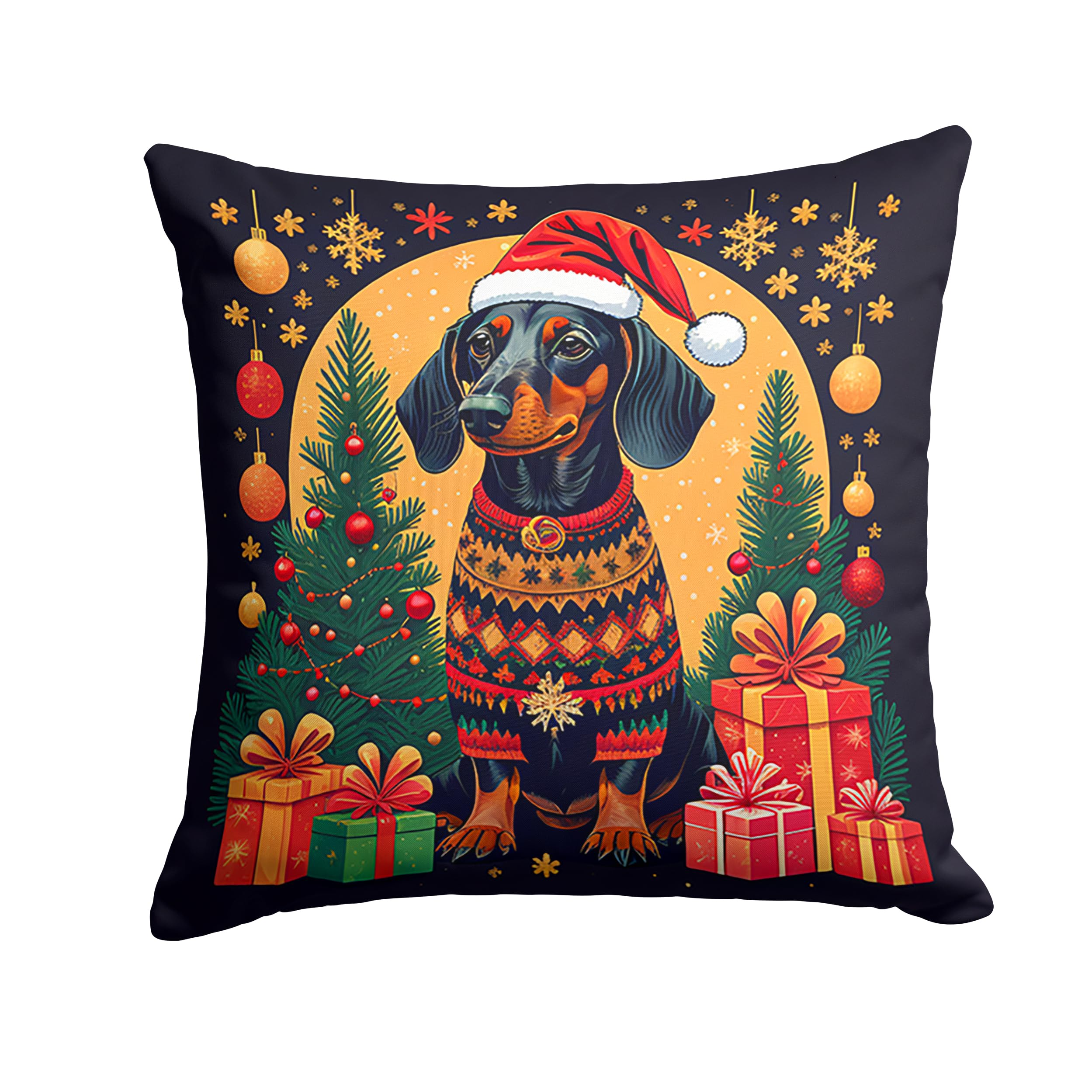 Black And Tan Dachshund Christmas Throw Pillow
