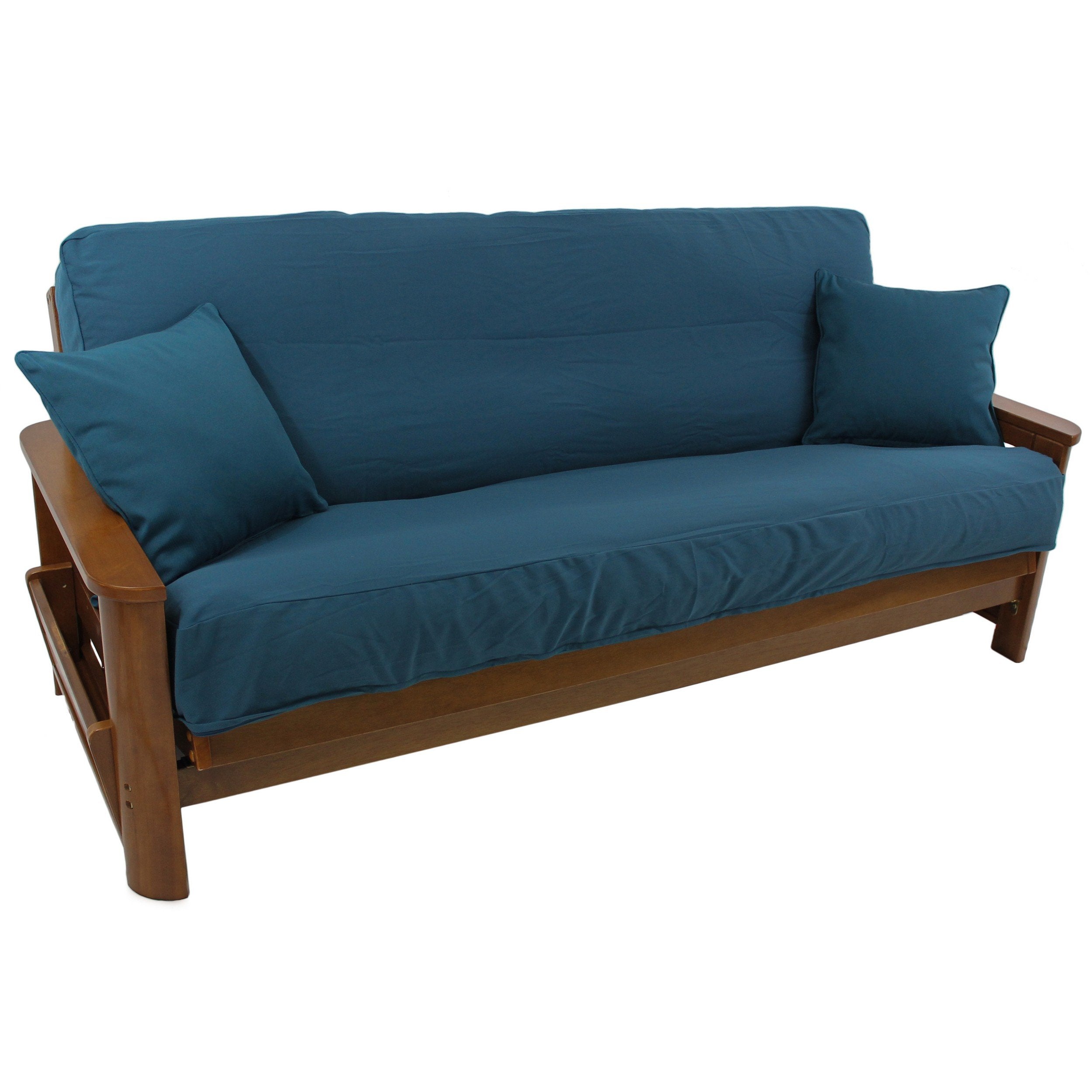 Solid Twill 8 to 9-inch Full Futon Cover Set with Two 18-inch Throw Pillows (Set of 3) - Indigo