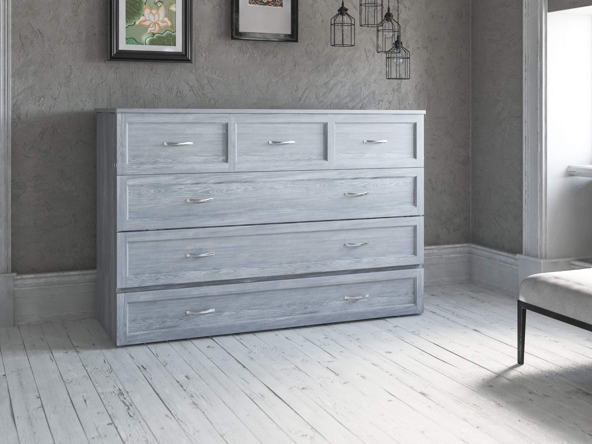Deerfield Murphy Bed Chest Queen Driftwood with Charging Station
